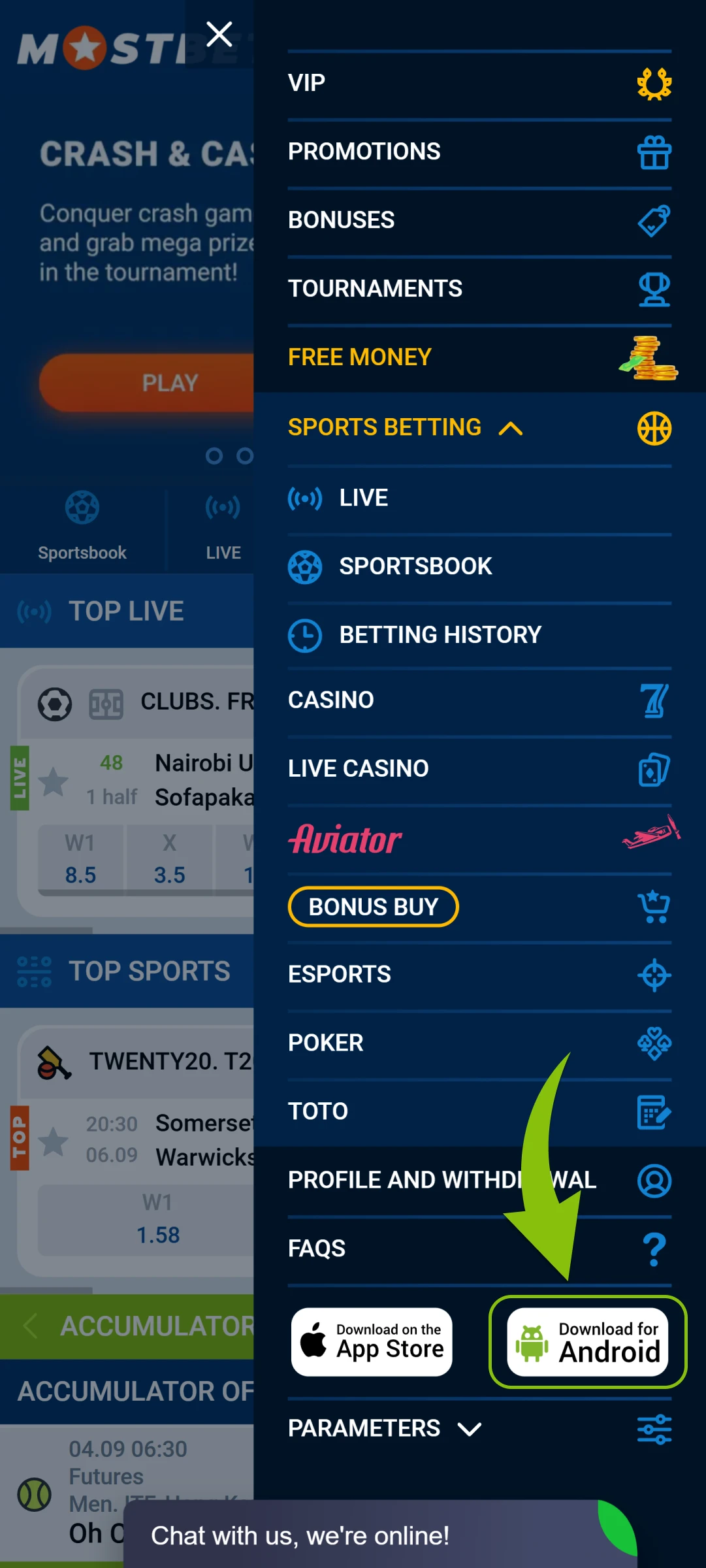 Start the download process for the Mostbet Android App APK file.