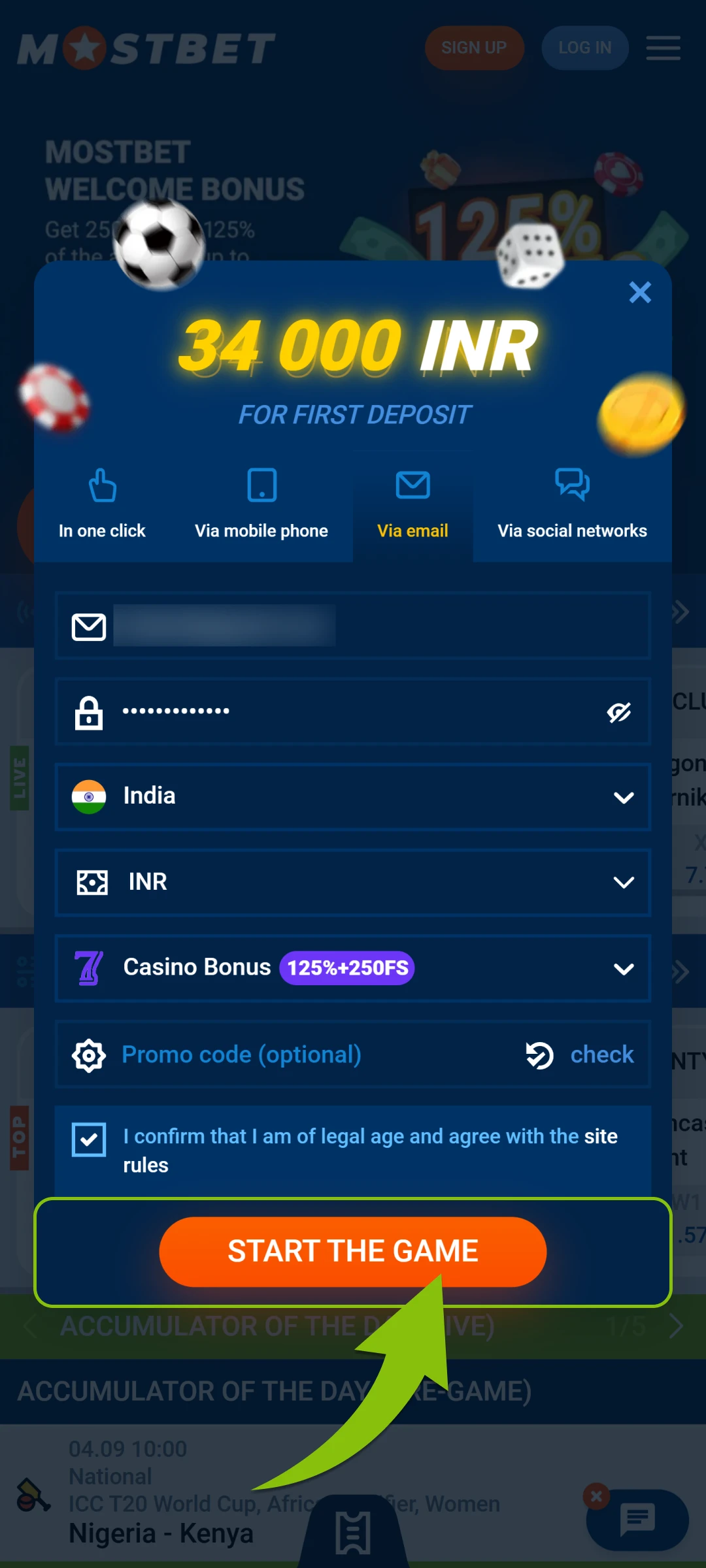 Finish the registration process for your Mostbet App account and bet.