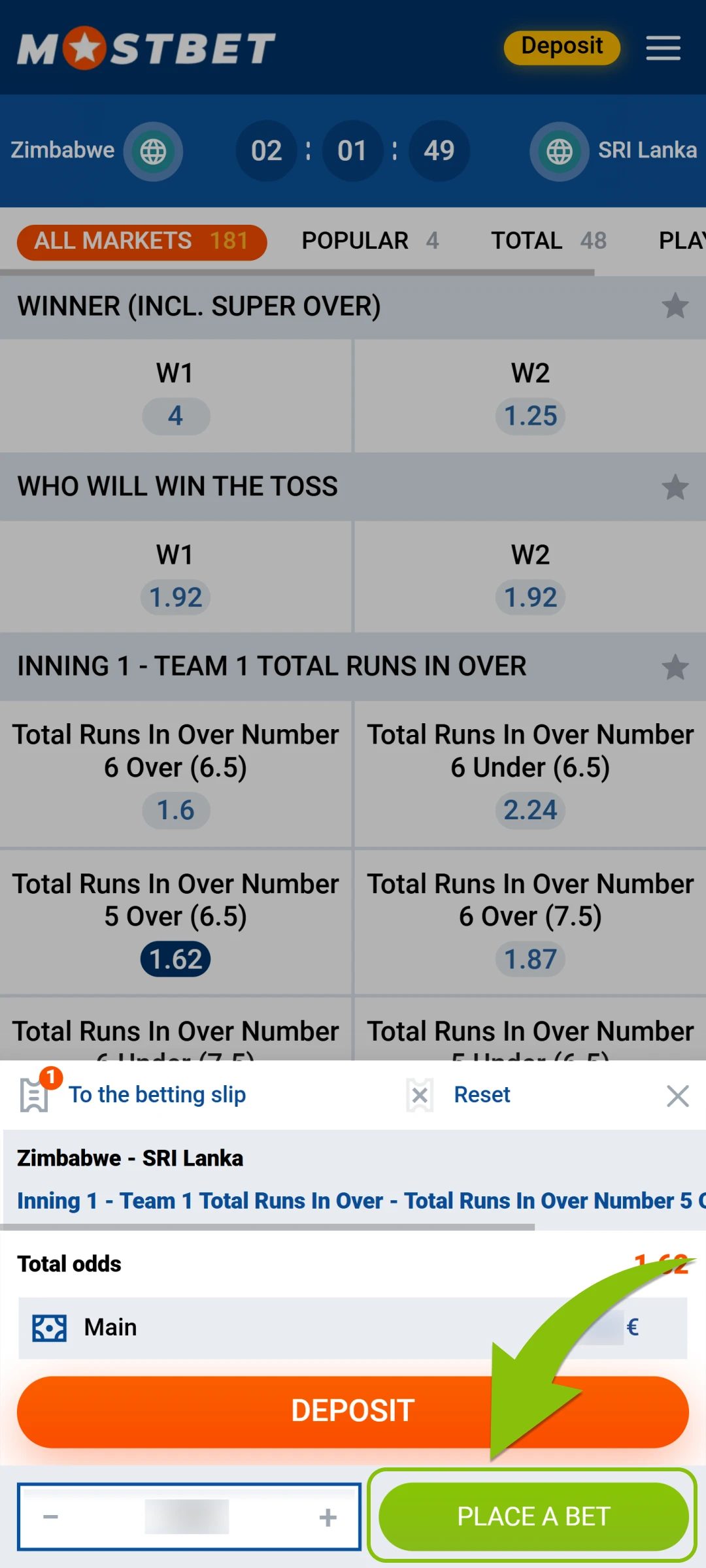 Confirm your ticket on the Mostbet App to place bets officially.