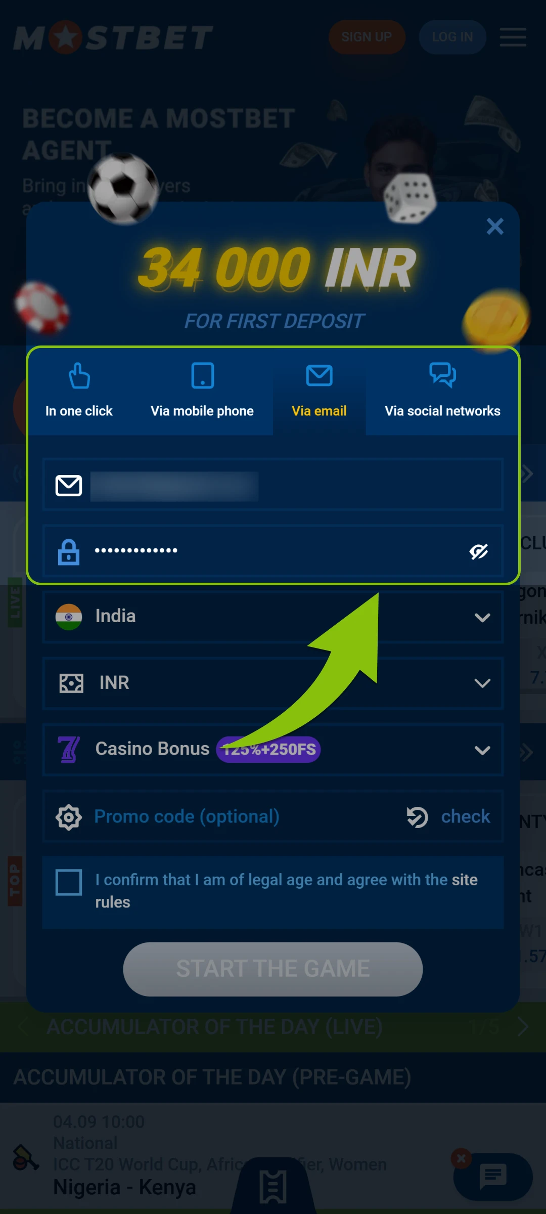 Input your personal details to verify your new Mostbet App account.