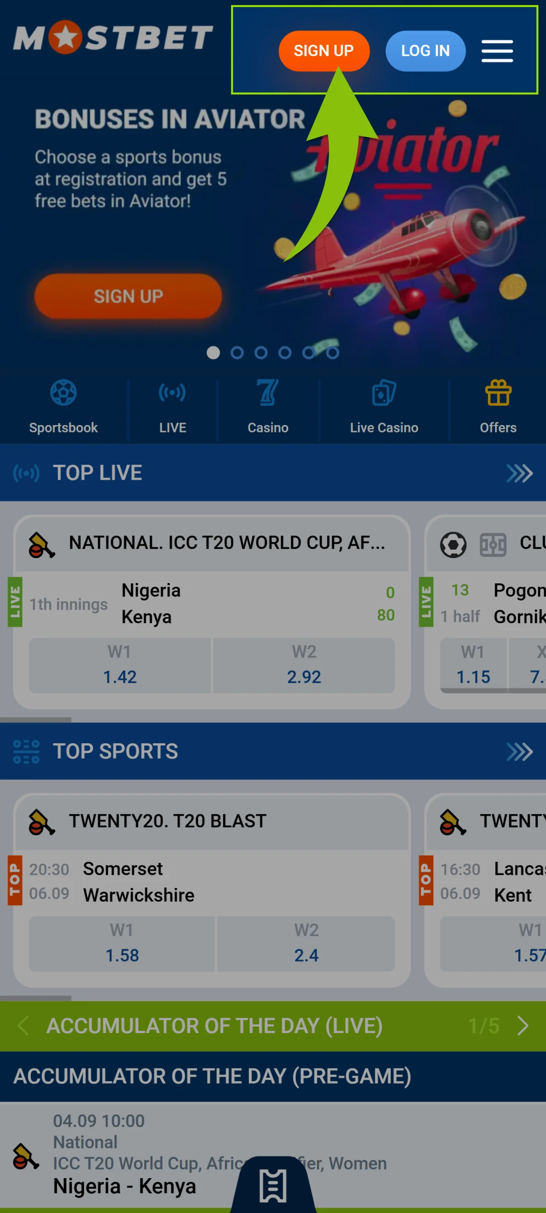 Locate the registration button on the Mostbet App and start.