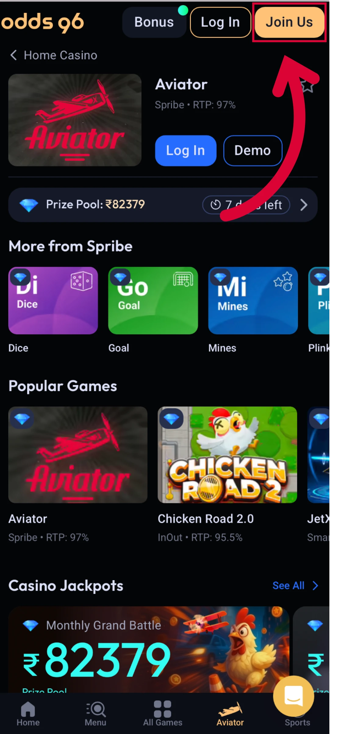 Access the official mobile interface to launch your Odds96 App registration.