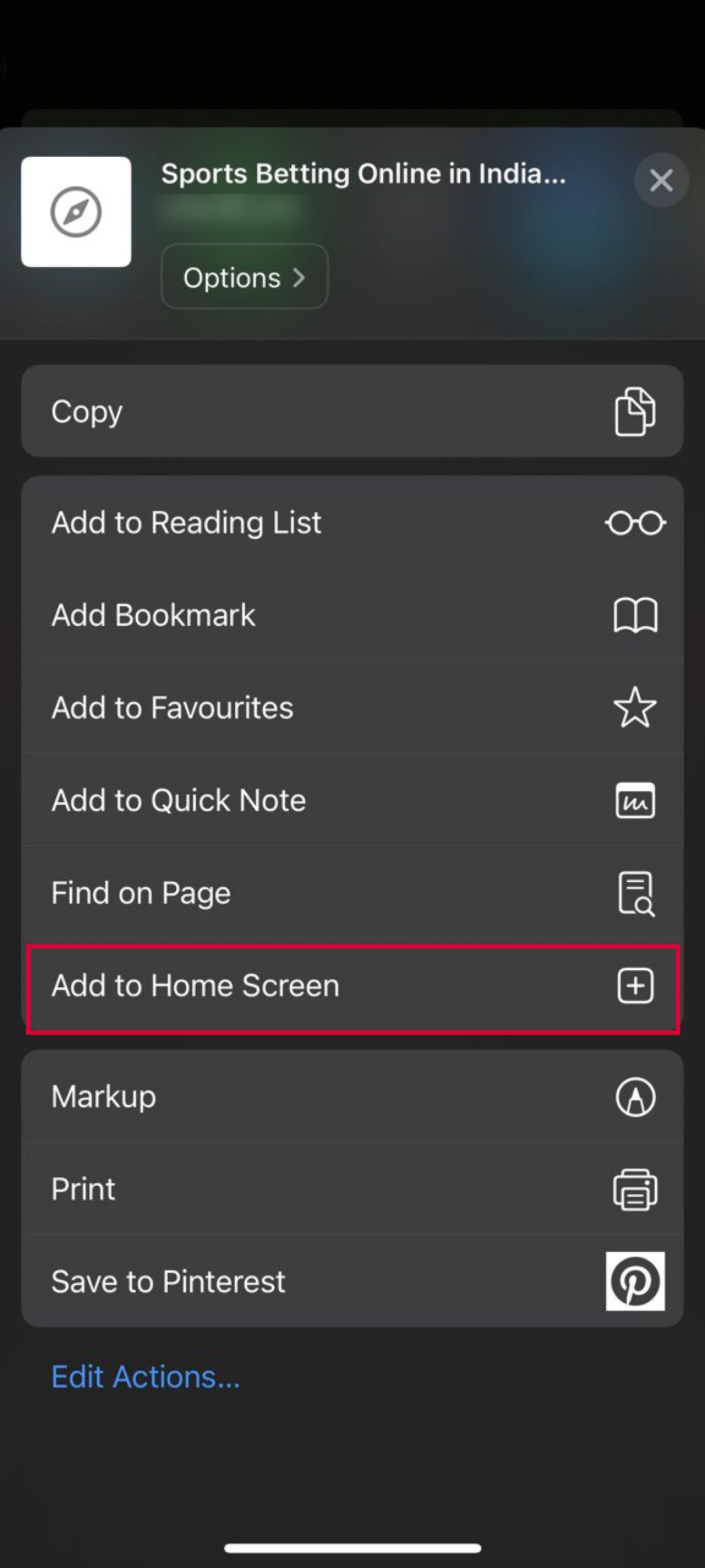 Add the mobile shortcut to your home screen for Odds96 App iOS.