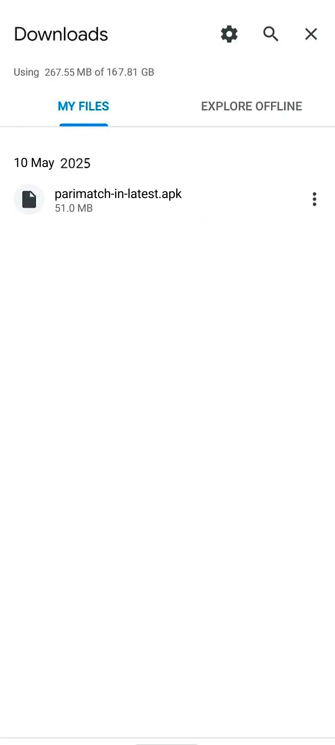 Locate the Parimatch APK file in your device downloads folder.