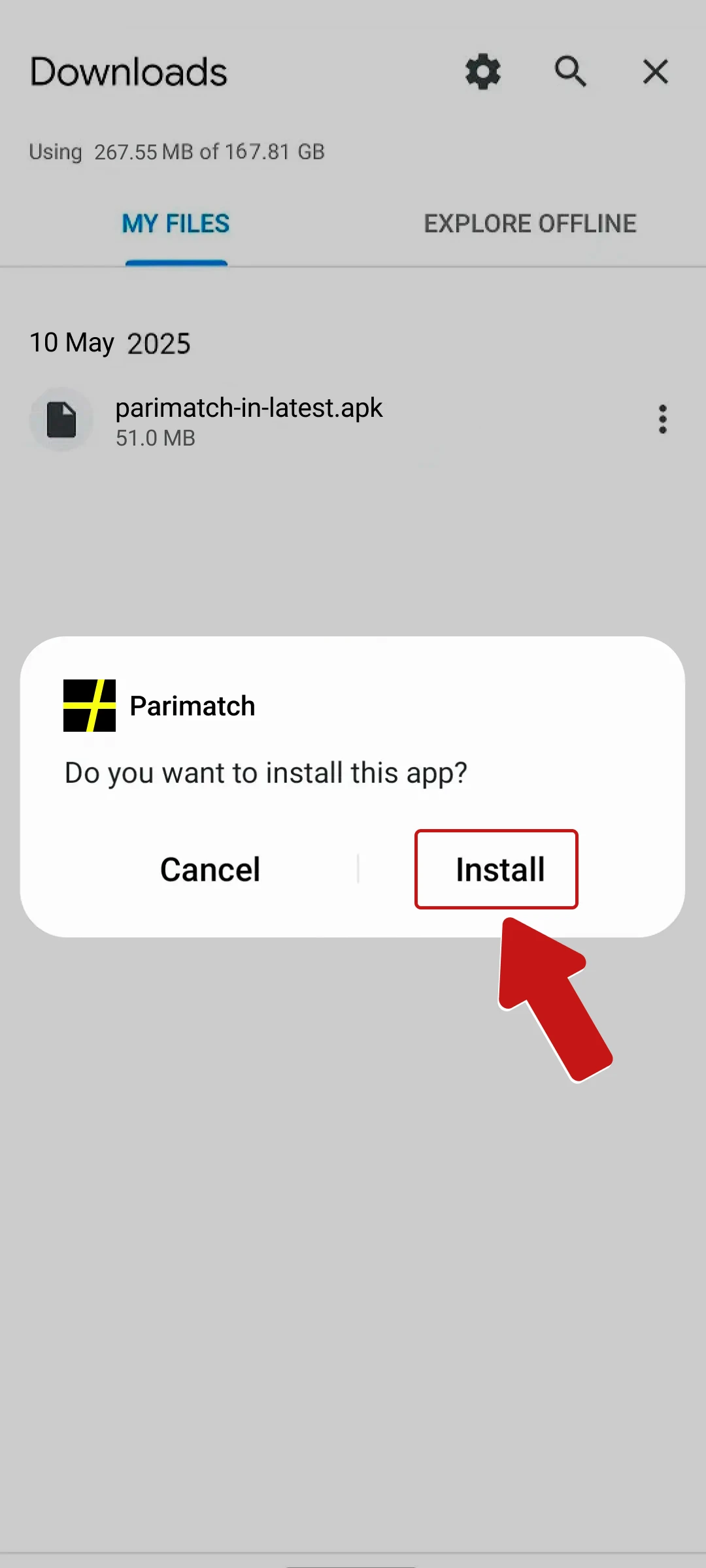 Click the Parimatch APK file to start the installation process.
