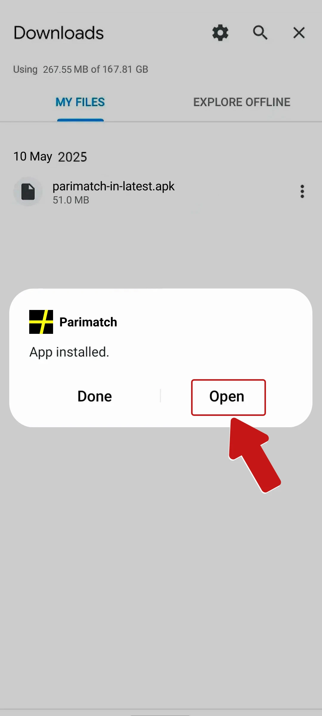 Open the installed Parimatch App and stay updated for betting.
