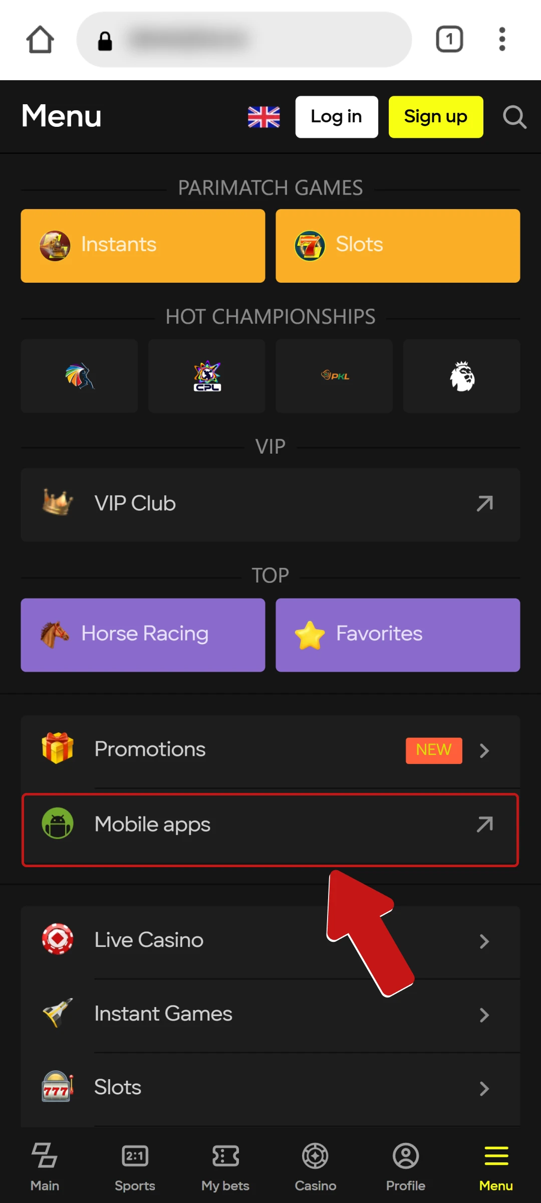 Visit official Parimatch site to download the Android APK file.