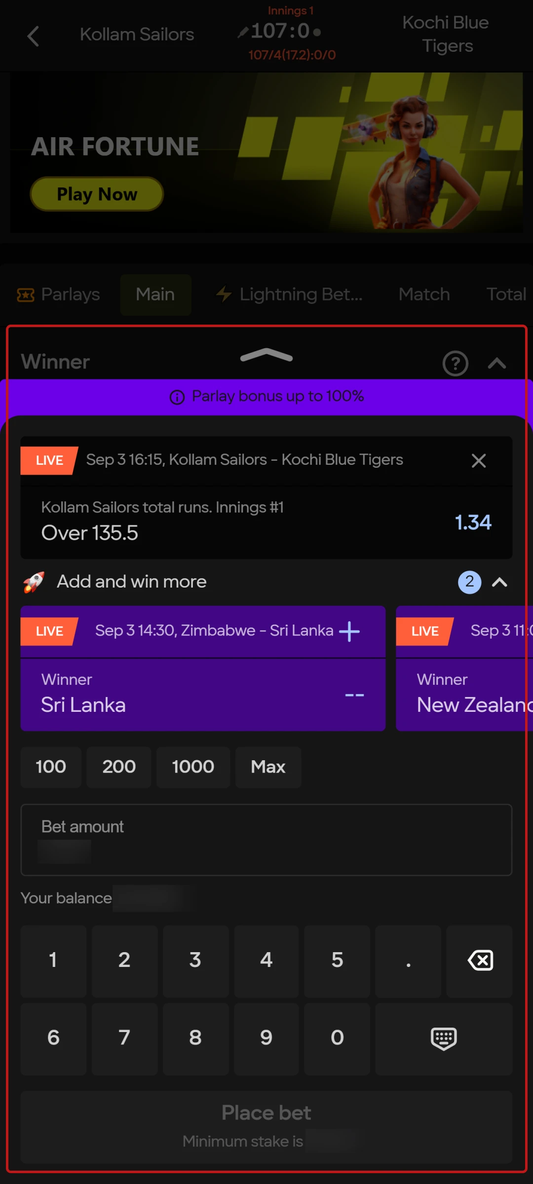 Confirm your stake in the bet slip to place a bet.