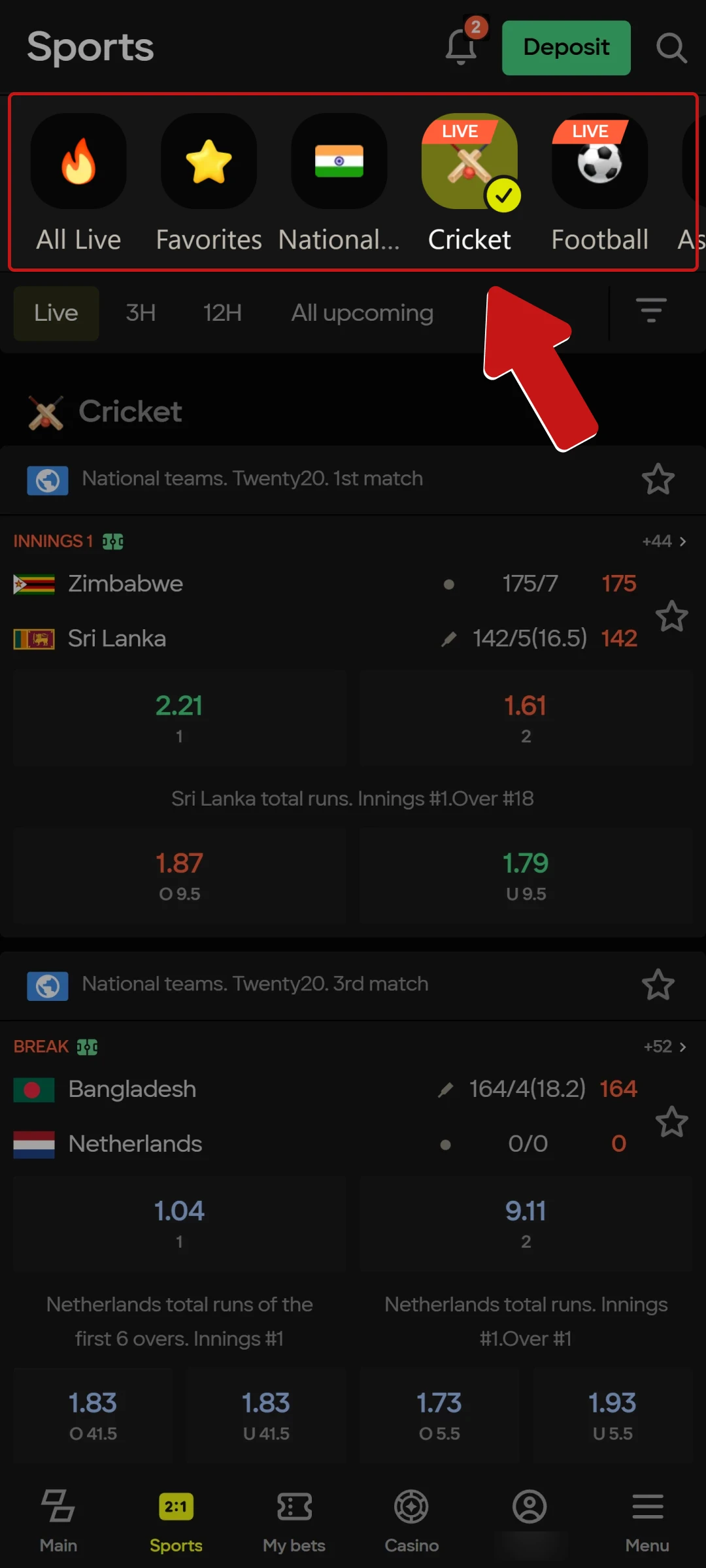 Pick a sport from the extensive Parimatch India mobile betting list.