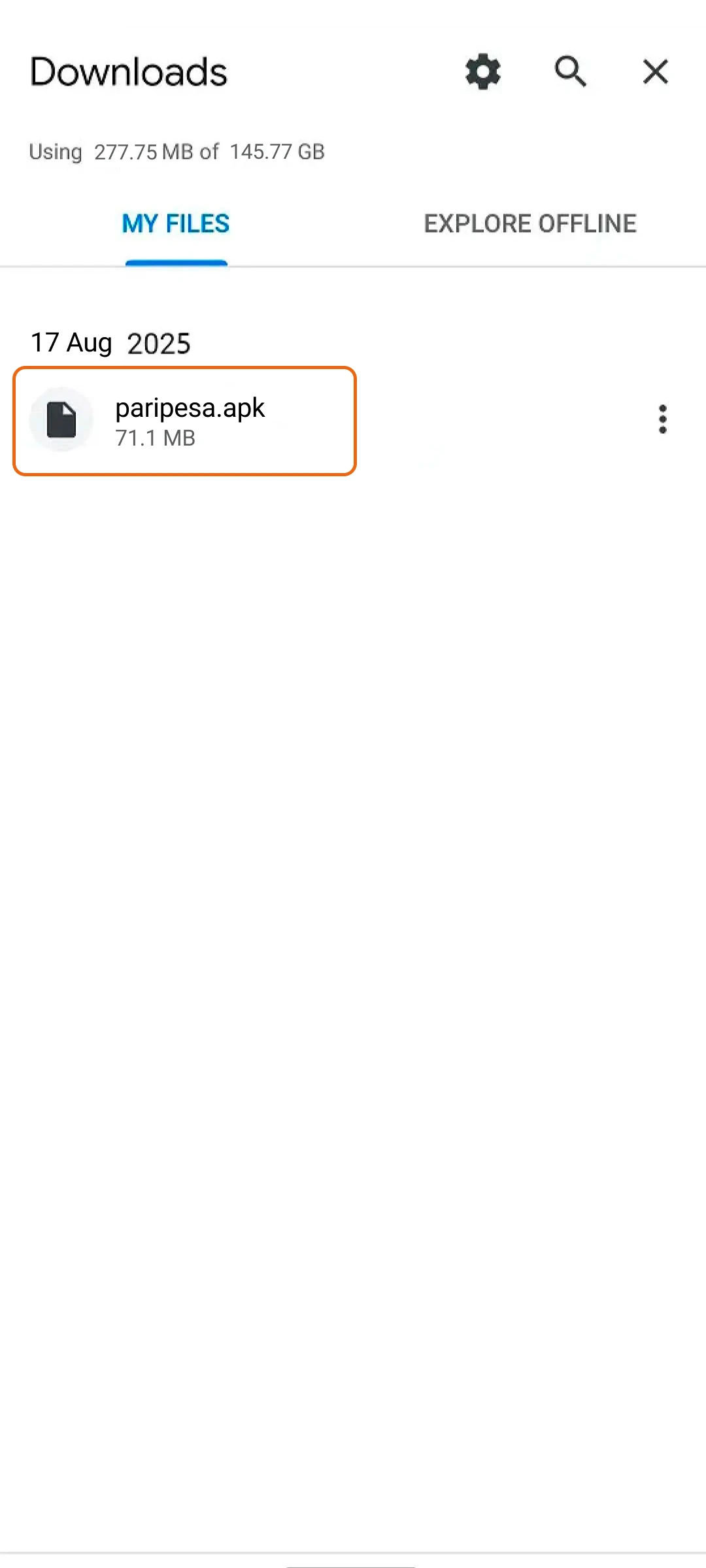 Locate the Paripesa APK file in your folder to start installation.