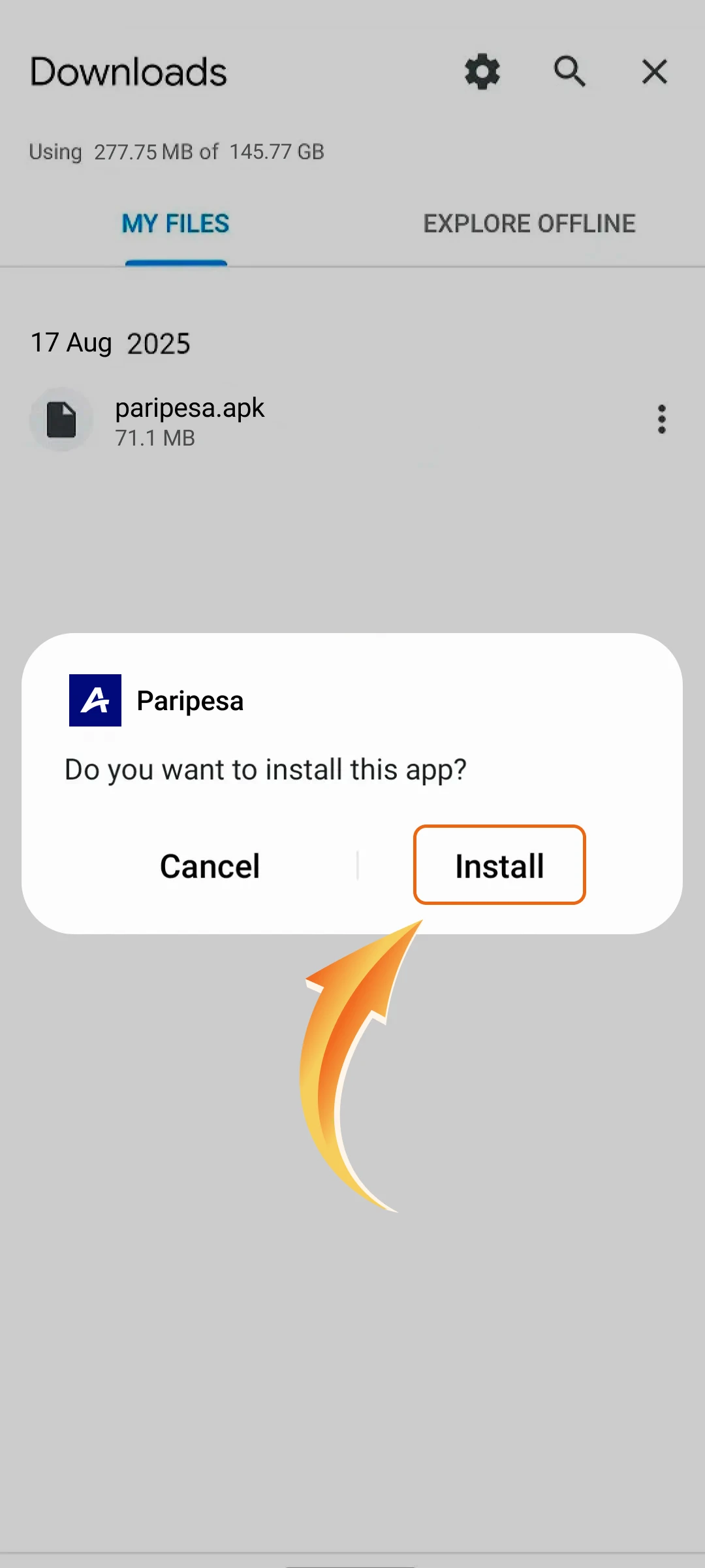 ap the Paripesa APK and select install to begin the setup.
