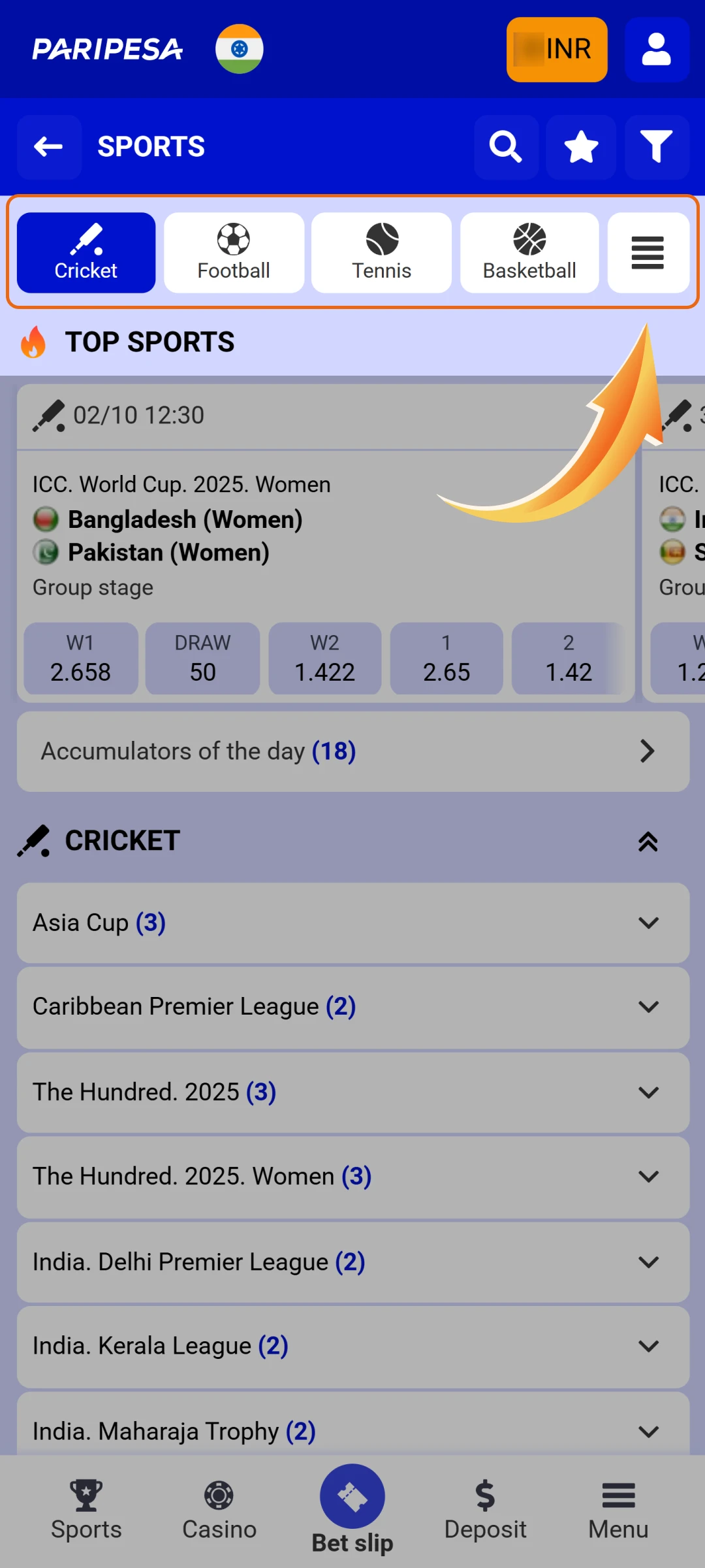 Select your preferred sport for wagering on the Paripesa betting platform.