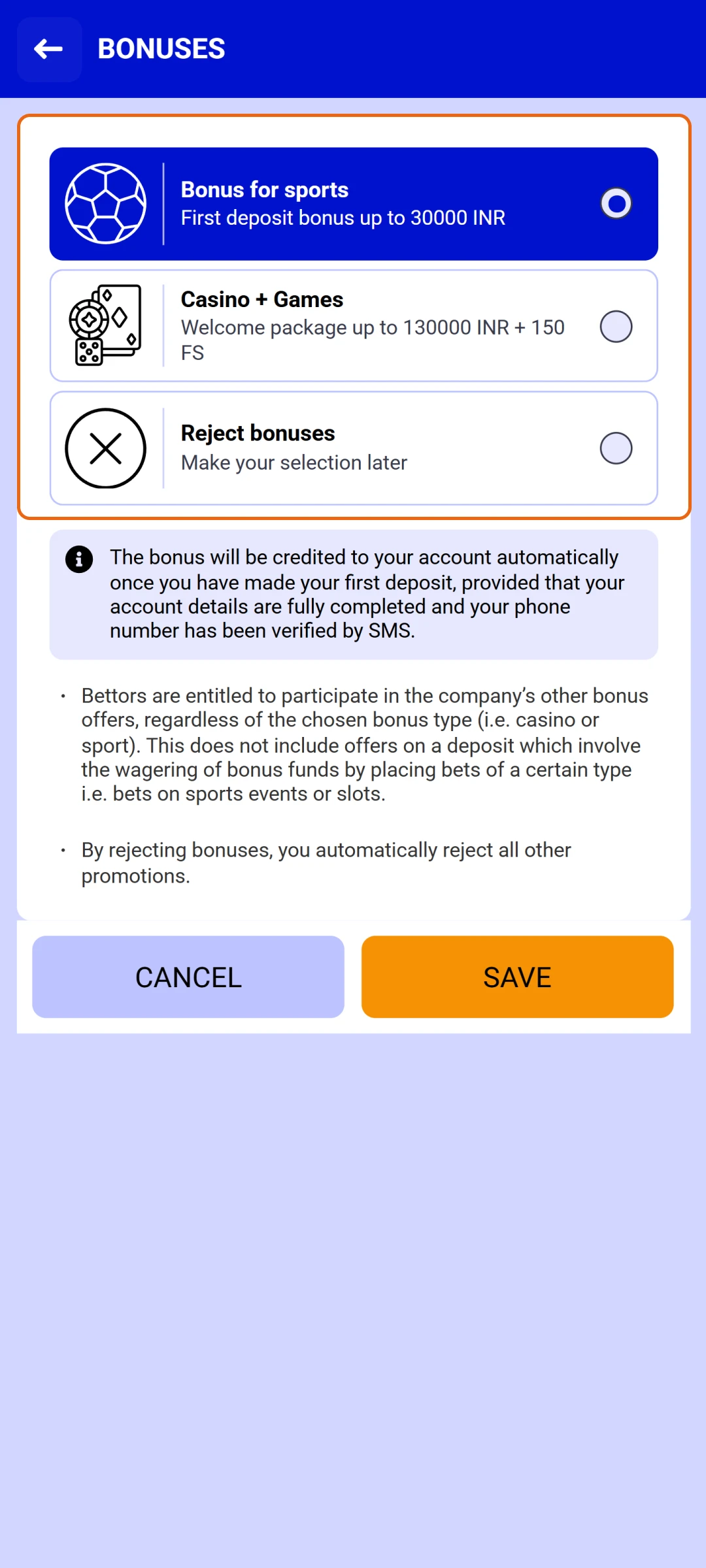 Select your Paripesa welcome bonus during the account registration process.