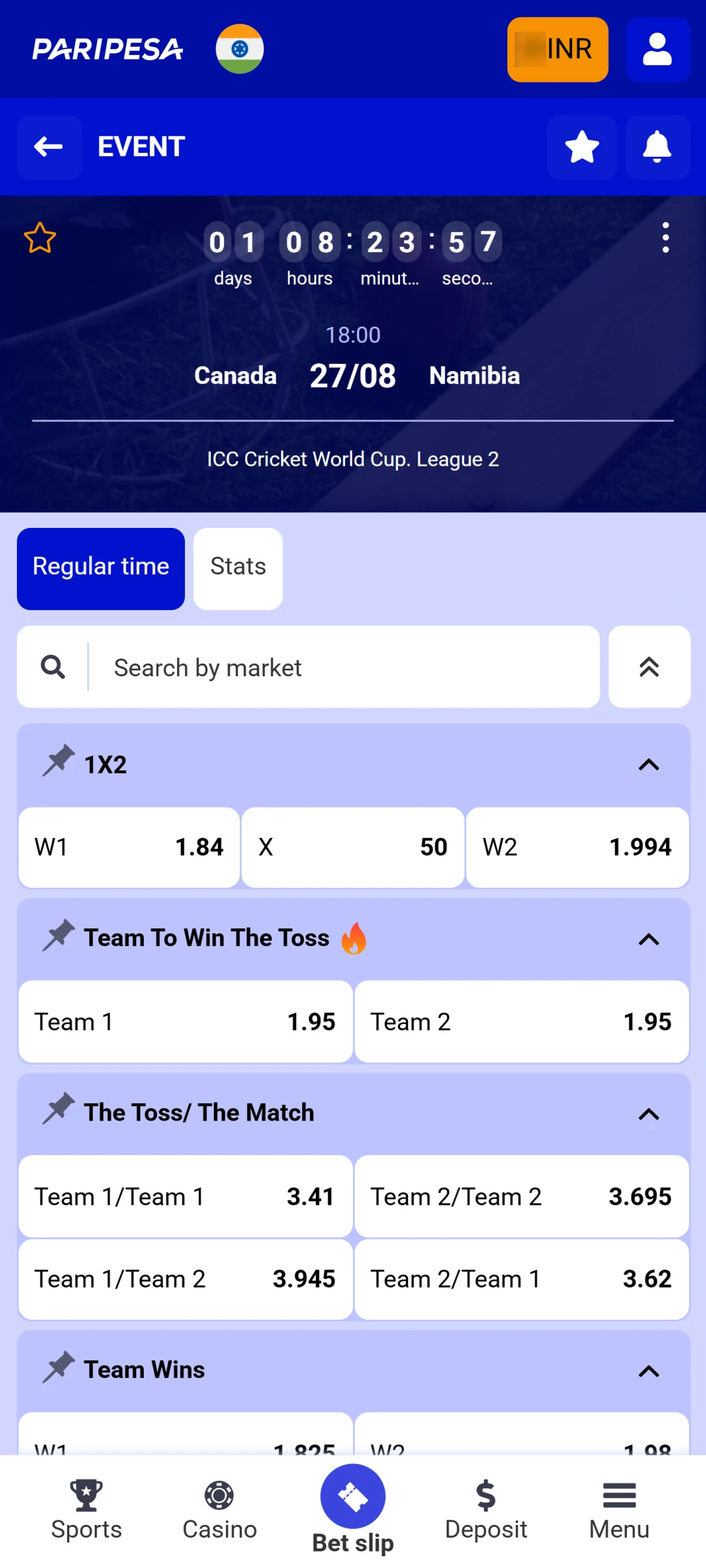 Locate the specific match or game to place your Paripesa bet.