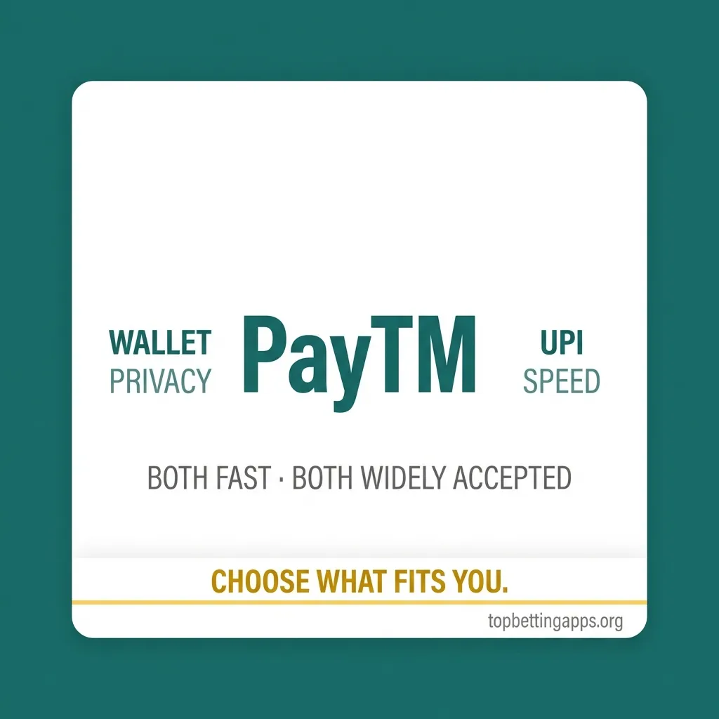 PayTM UPI betting - direct bank-to-bank, faster settlements, linked to savings account, less privacy but instant credits