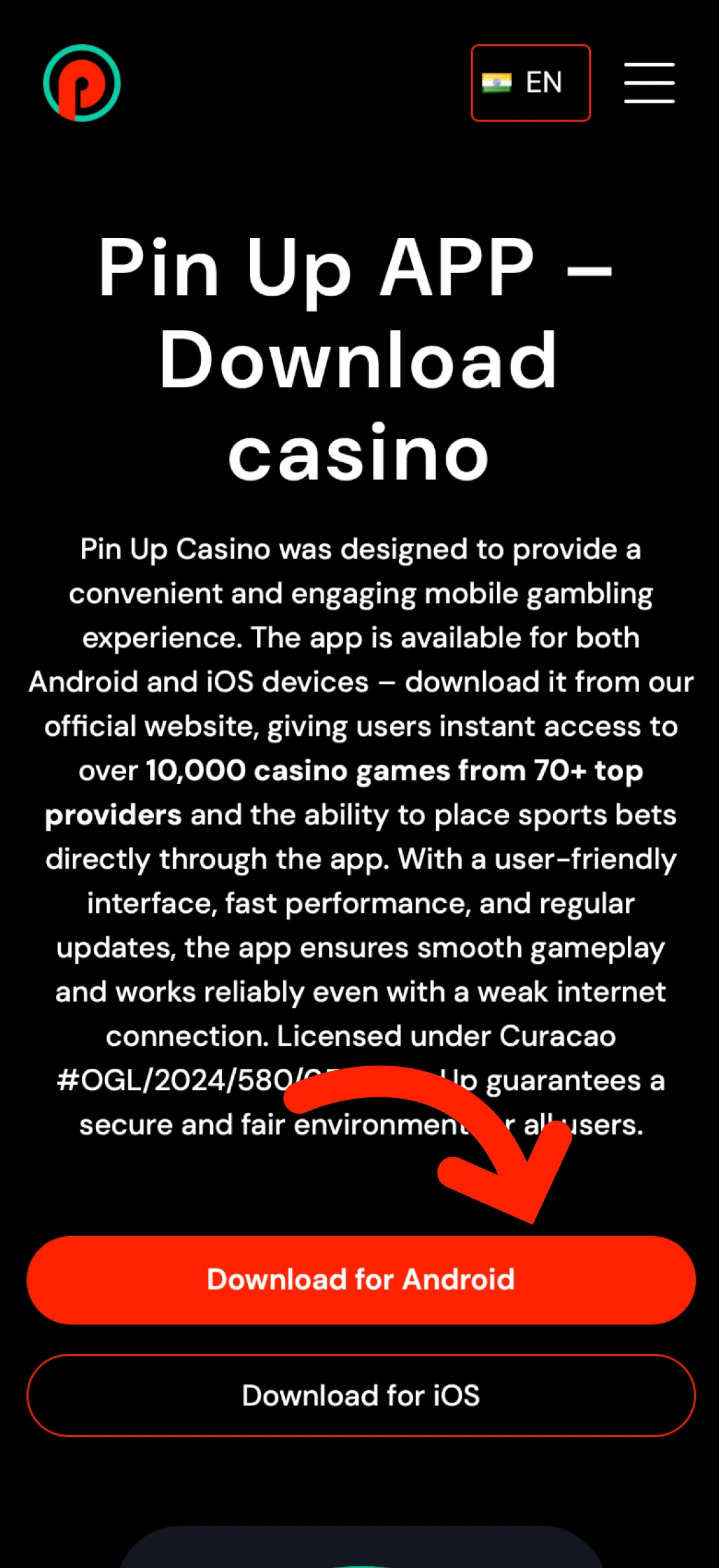 Get the official Pin-Up App installer for Android and start playing.