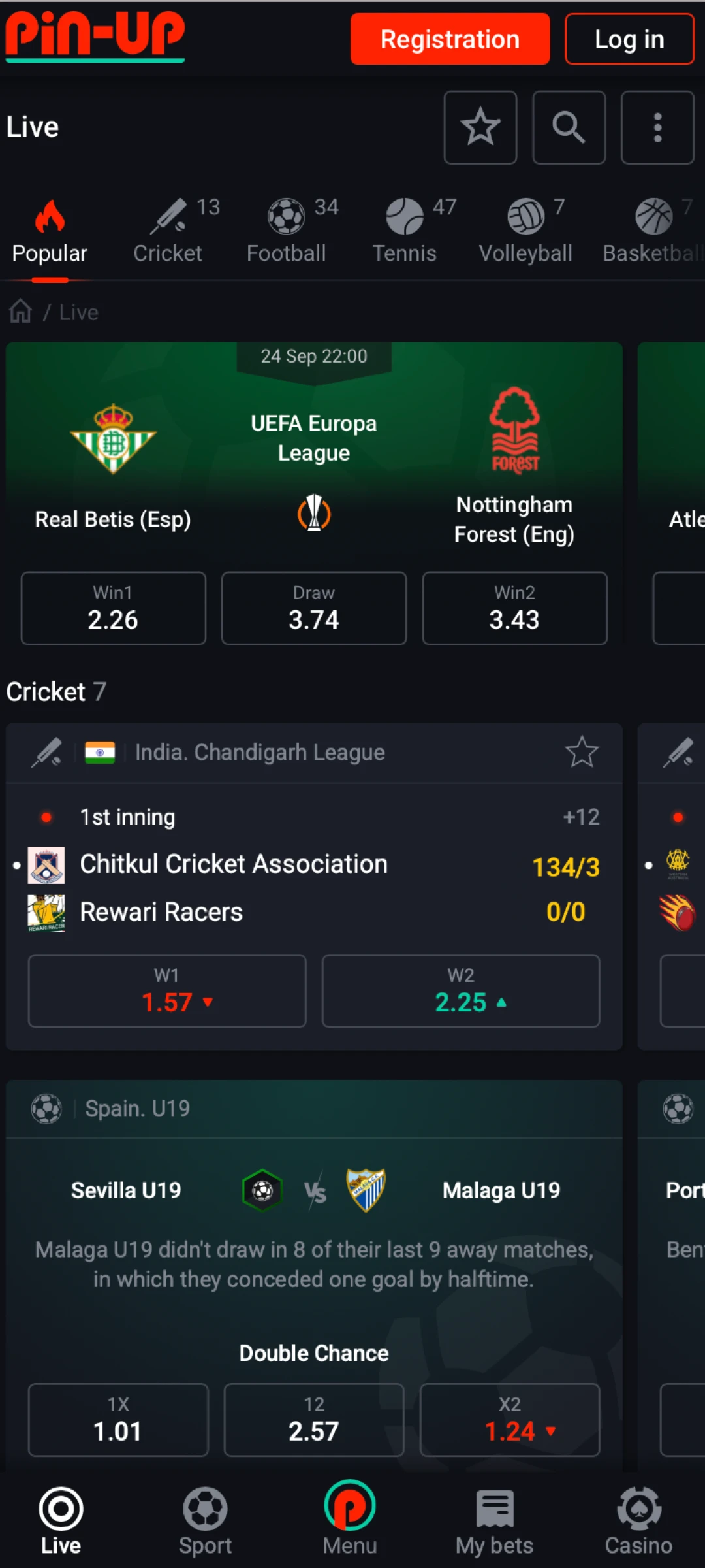 Launch the fully installed Pin-Up App on Android and bet in India.