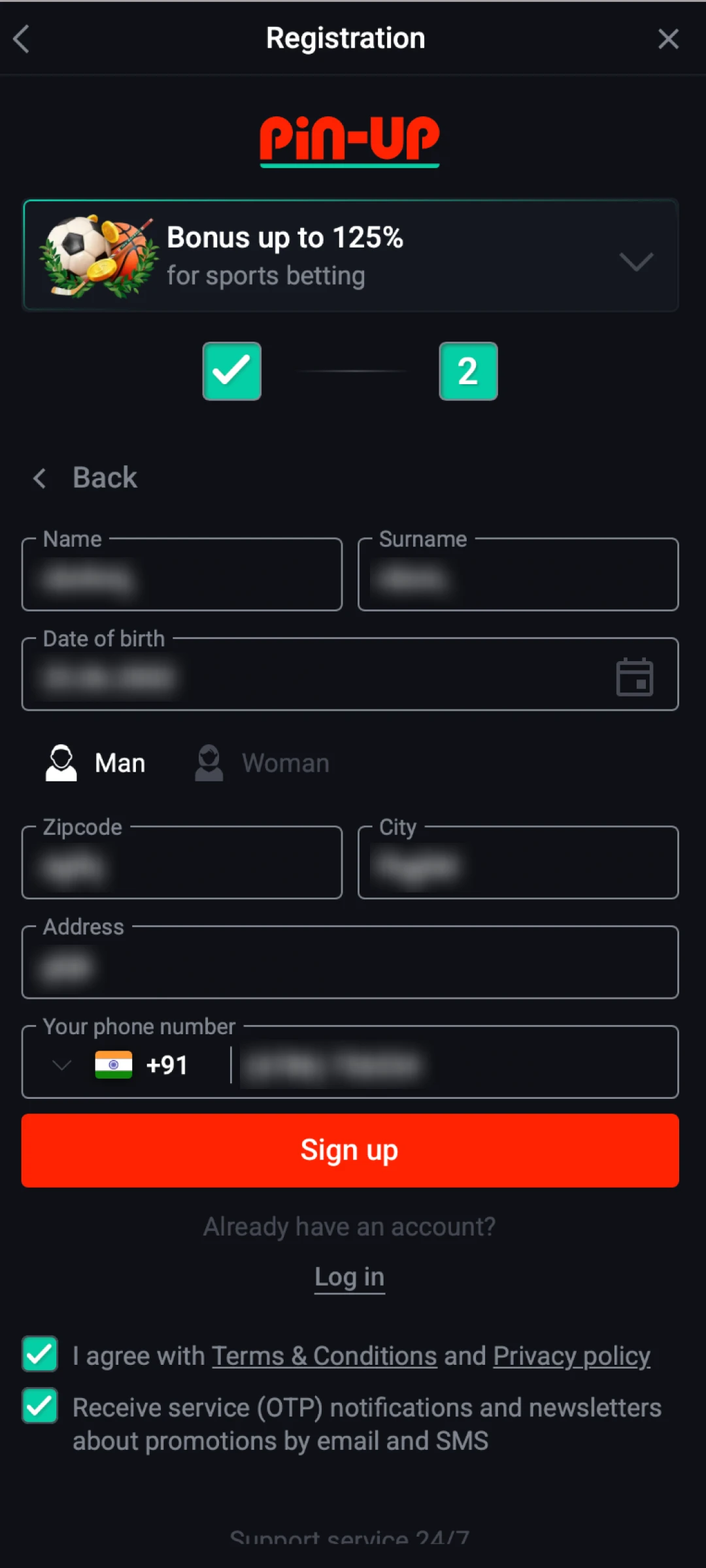 Validate your registration to access the full Pin-Up App Account features.