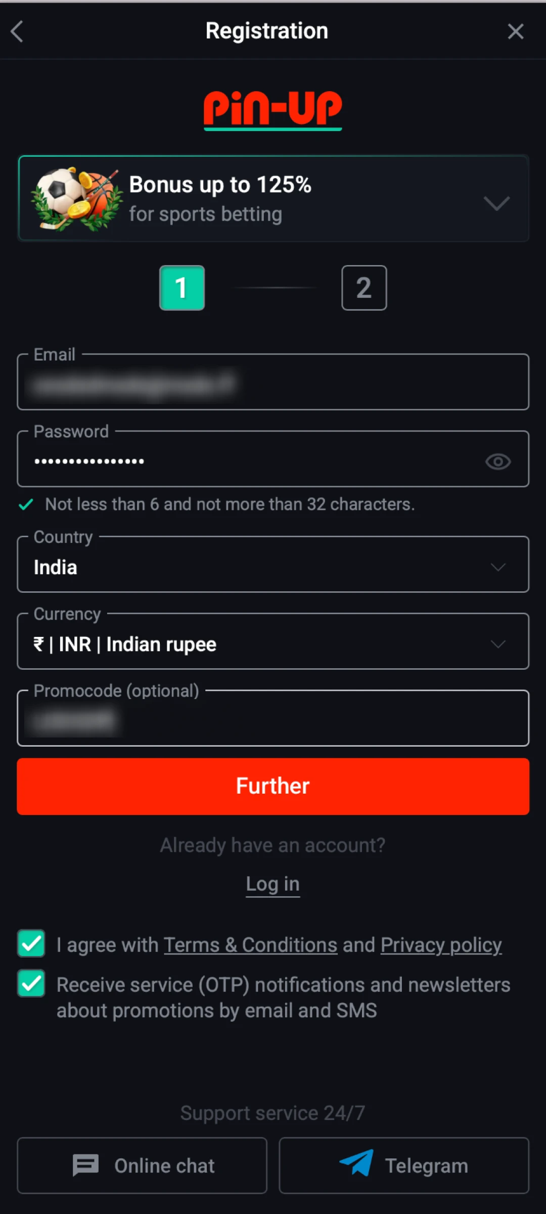 Provide required user information for a verified Pin-Up App Account profile.