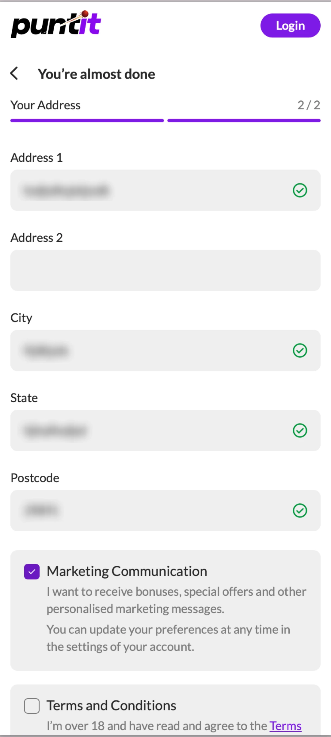 Enter your Indian address and select INR currency for PuntIt account.