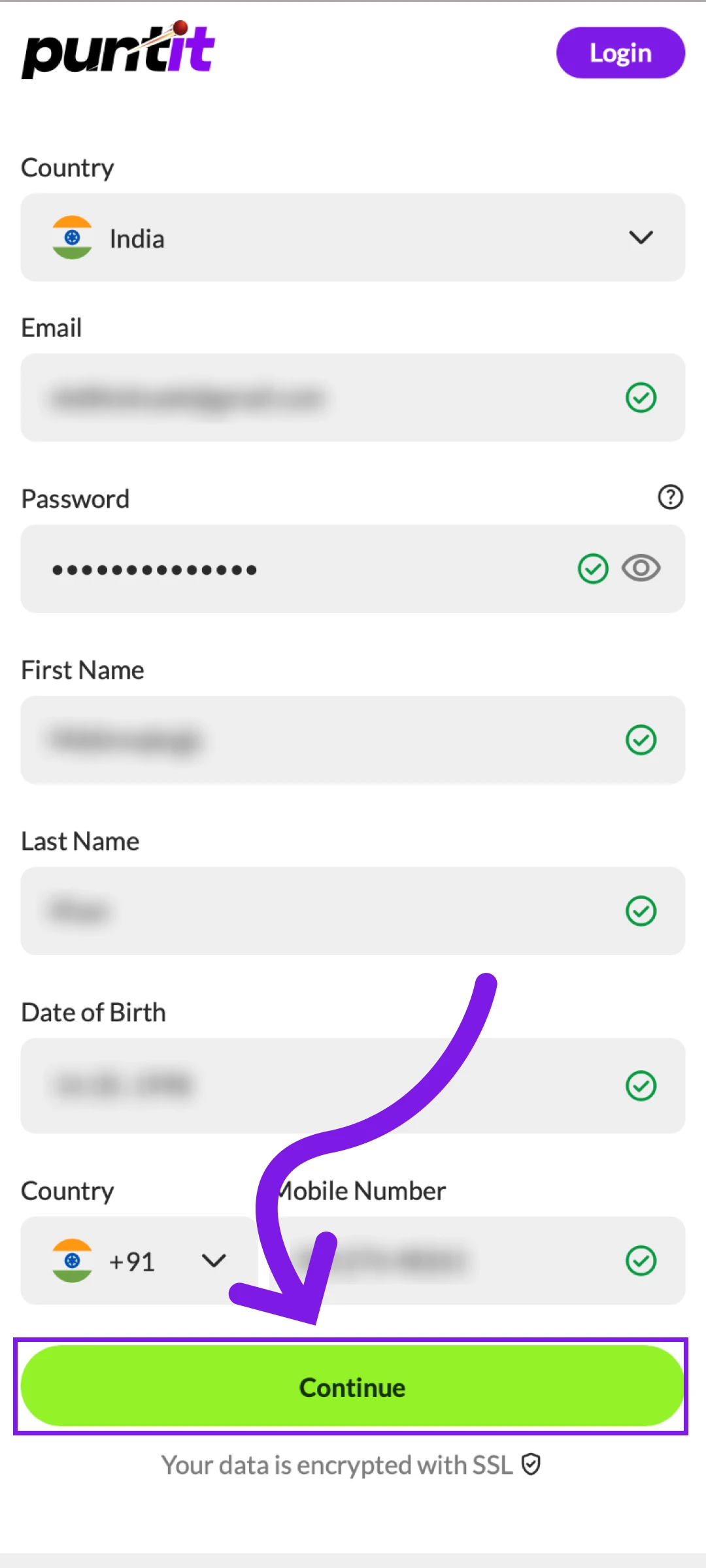 Provide personal details and contact info to register a PuntIt account.