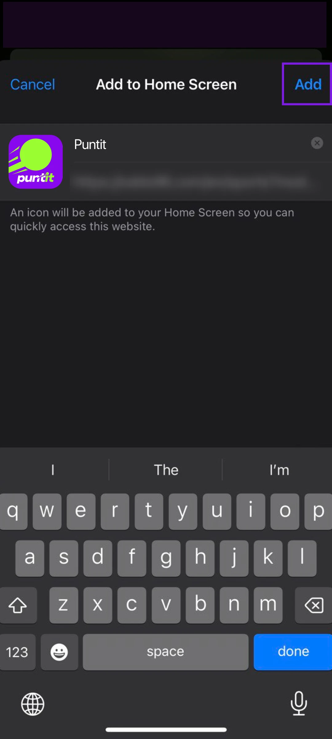 Finalize naming and tap add to save PuntIt to your iOS.