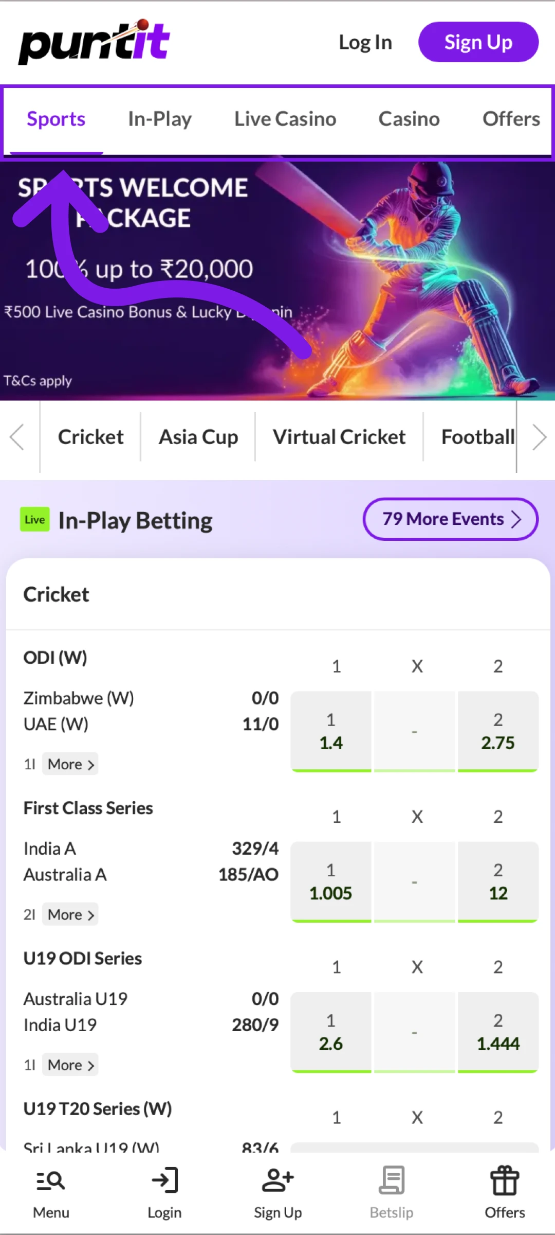 Navigate to the PuntIt sports or casino betting sections easily.