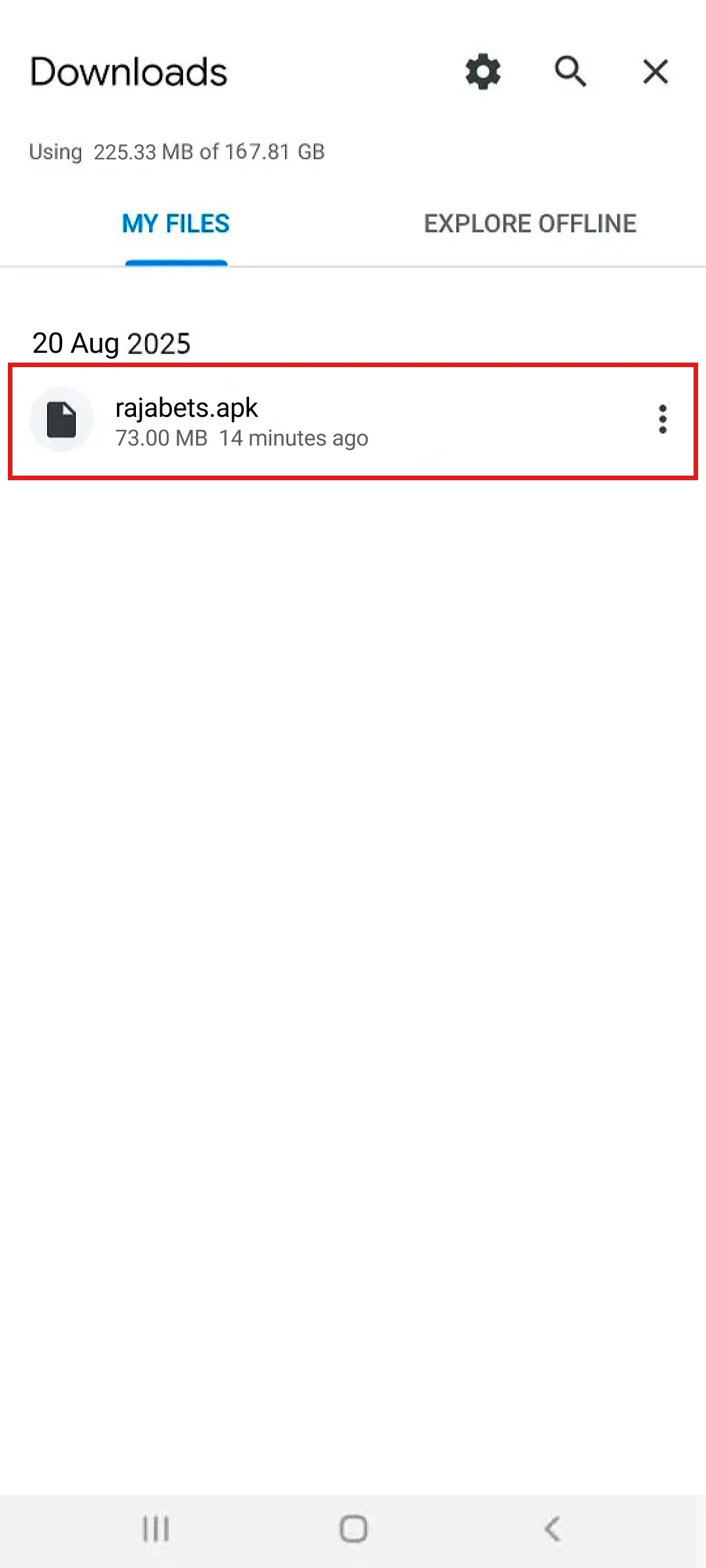 Open the downloaded file to install the Rajabets Android App.