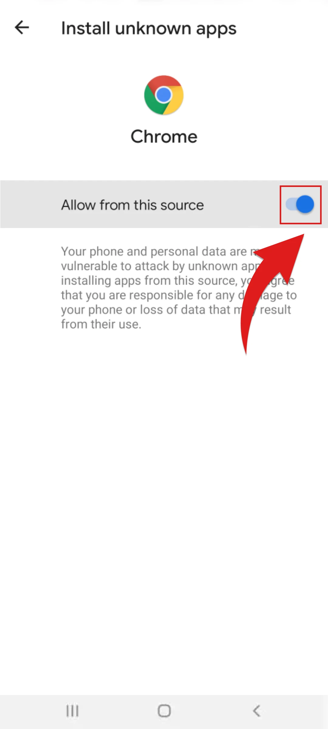 Activate the allow from source toggle to install Rajabets App.