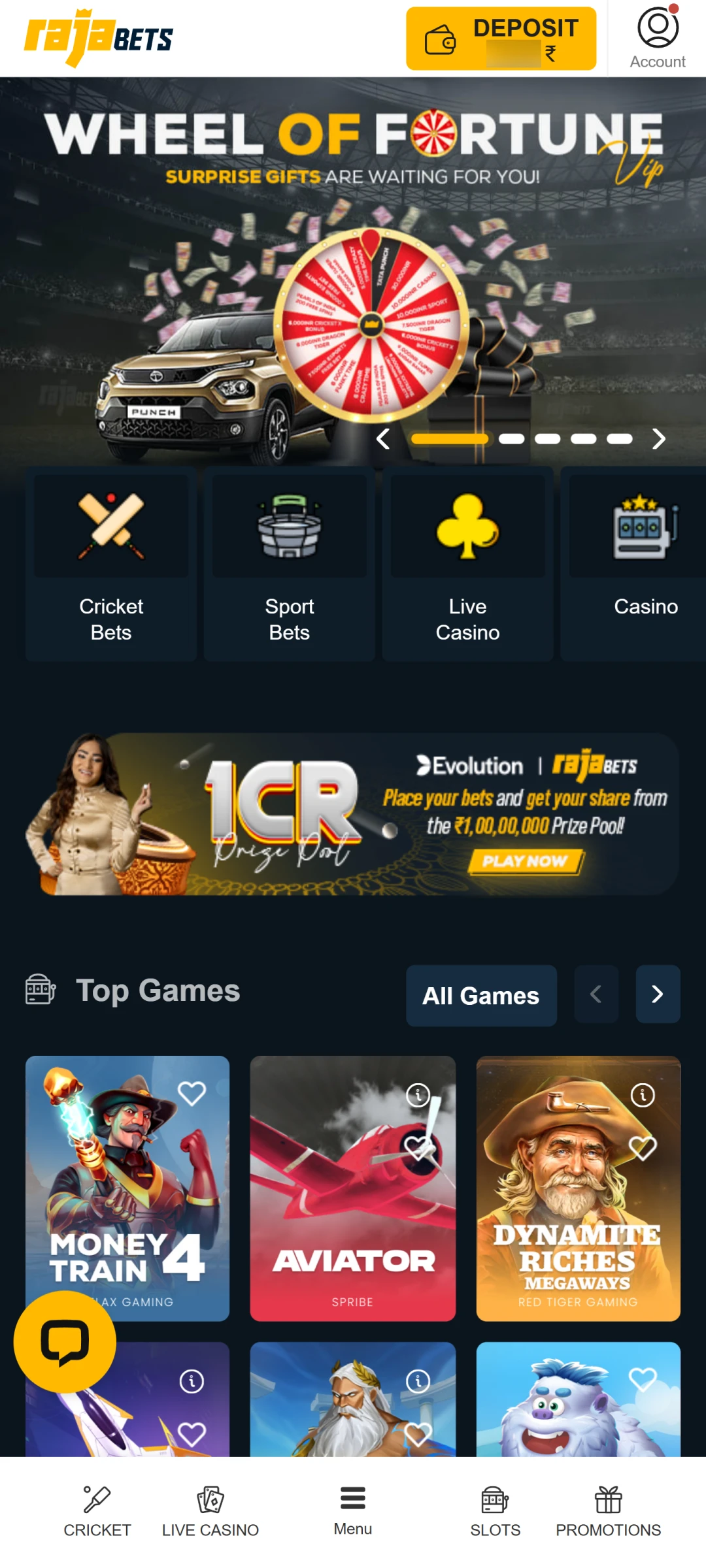Log in to your Rajabets App account to bet on sports.