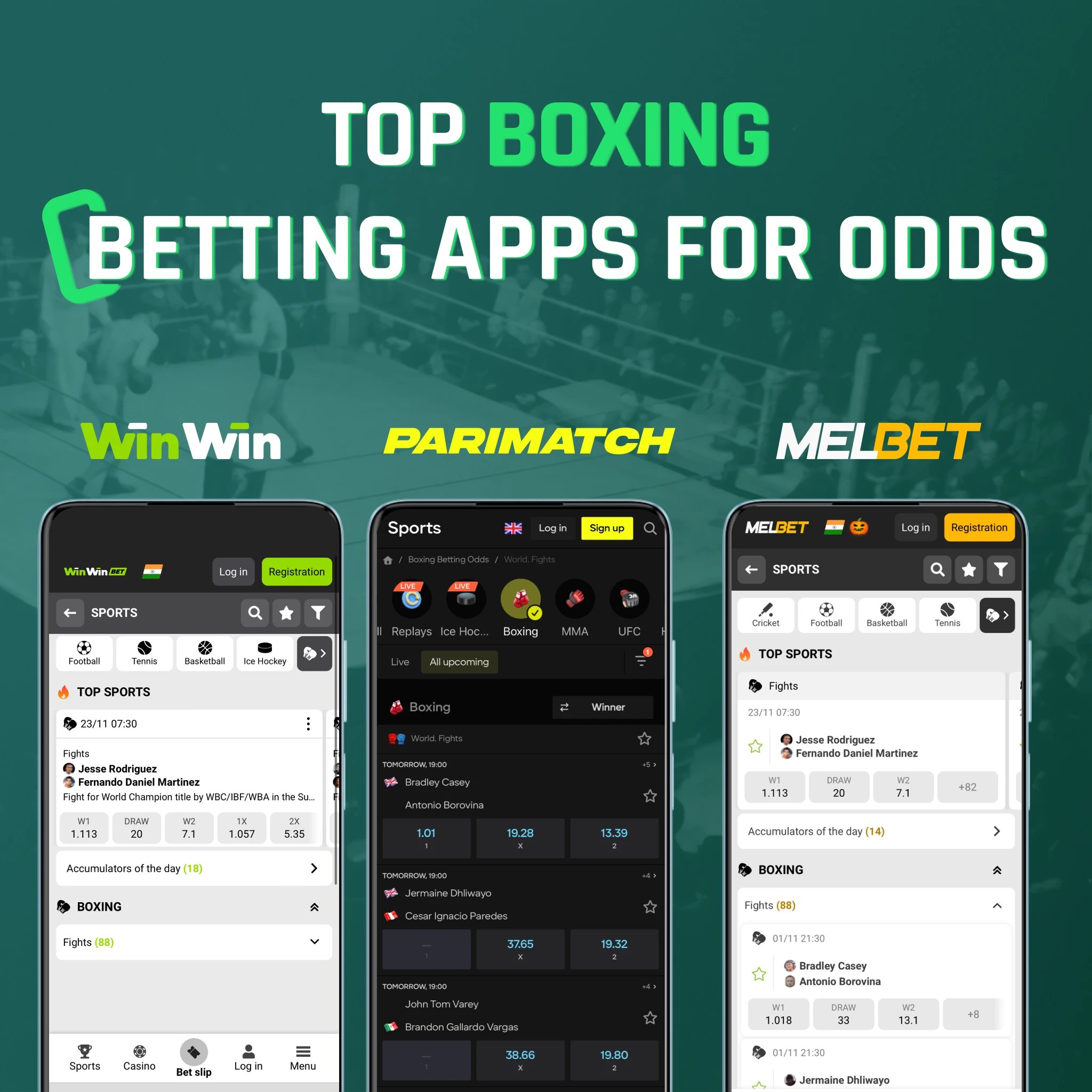 Top boxing betting apps for odds in India - WinWin, Parimatch, and Melbet comparison