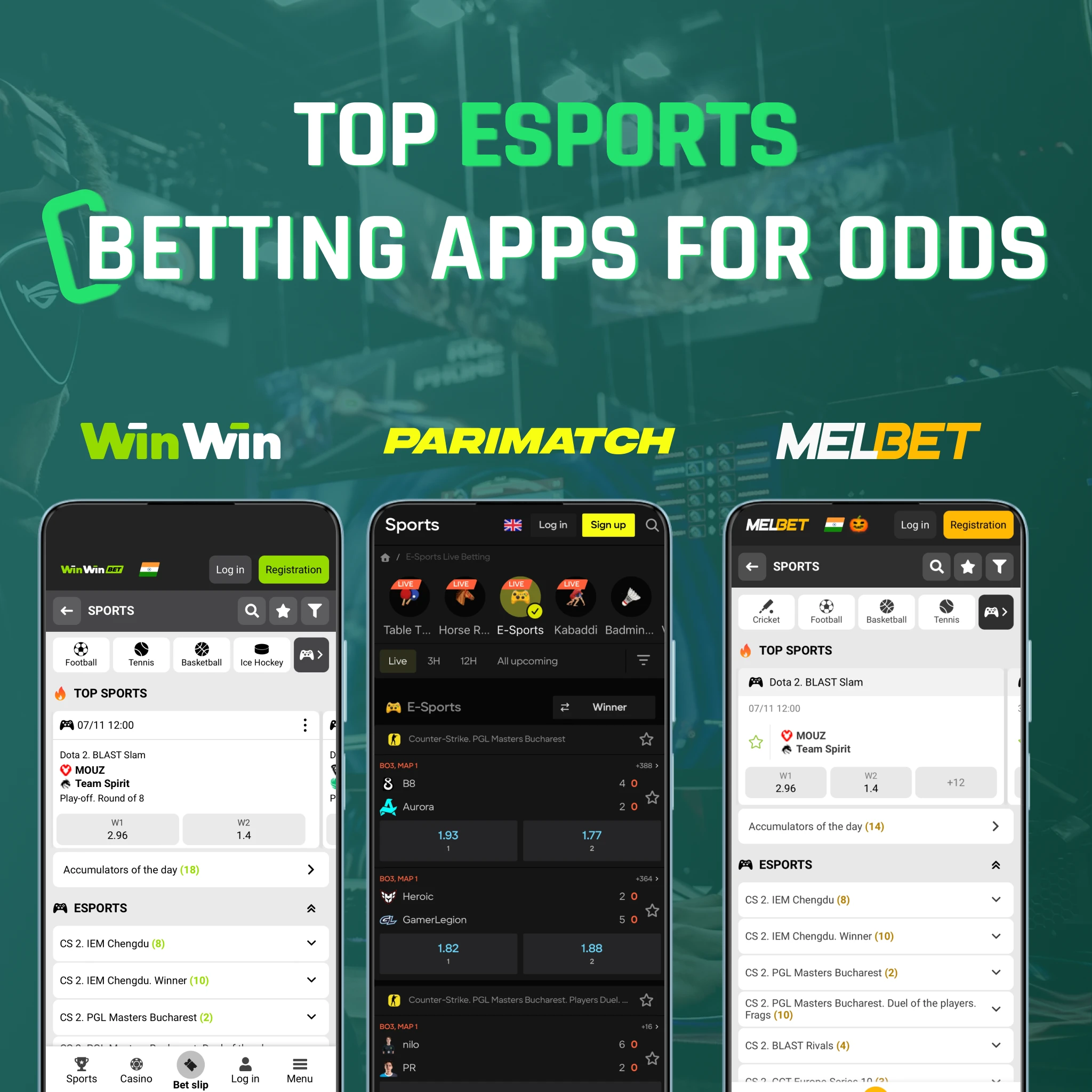 Best value esports betting India - WinWin for world events, Parimatch stable lines, Melbet multi-leg boosts