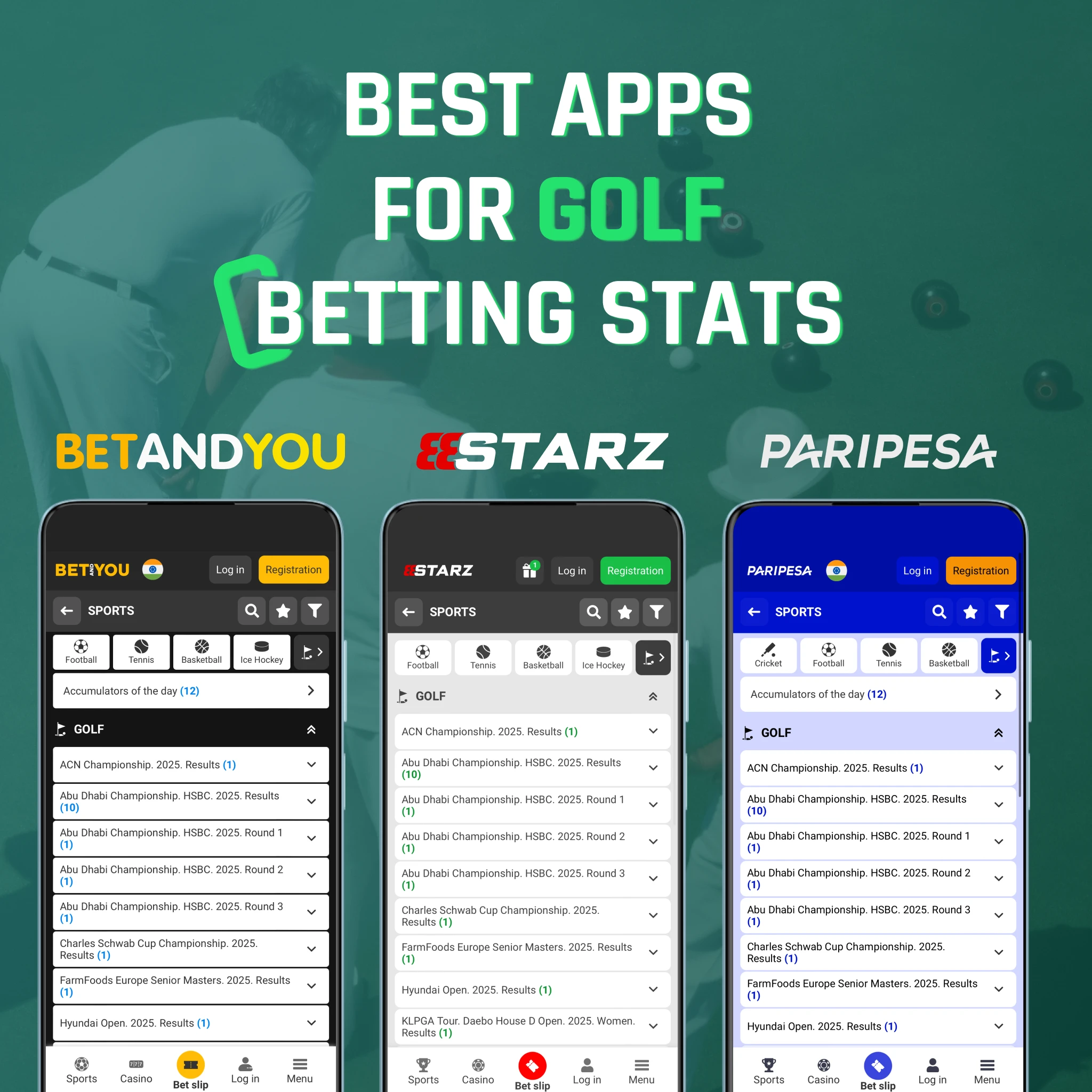 Top golf betting apps with advanced stats and player analytics - Betandyou, 888Starz, Paripesa comparison India