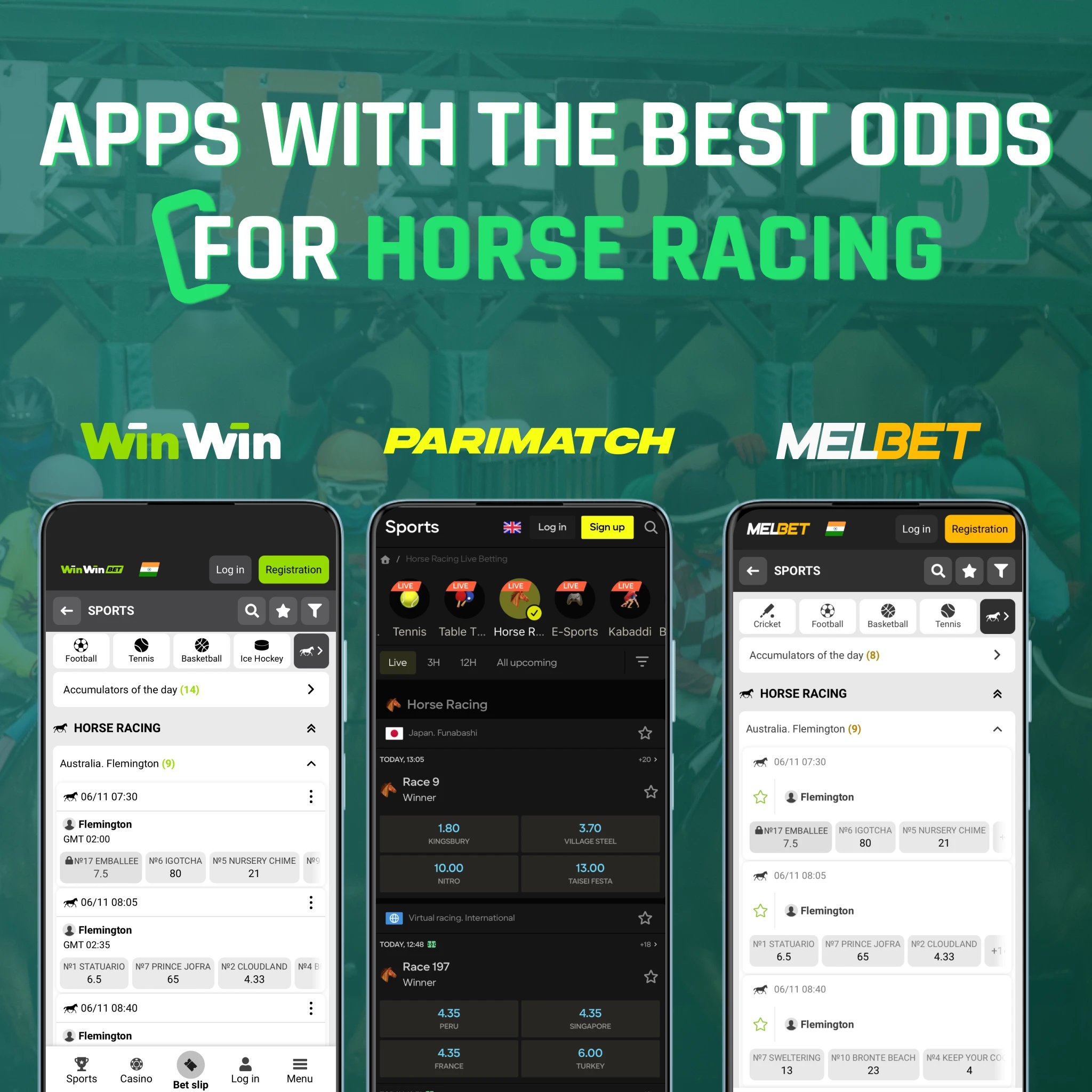 Best horse racing betting apps for odds India [year] - WinWin, Parimatch, Melbet comparison for global tracks