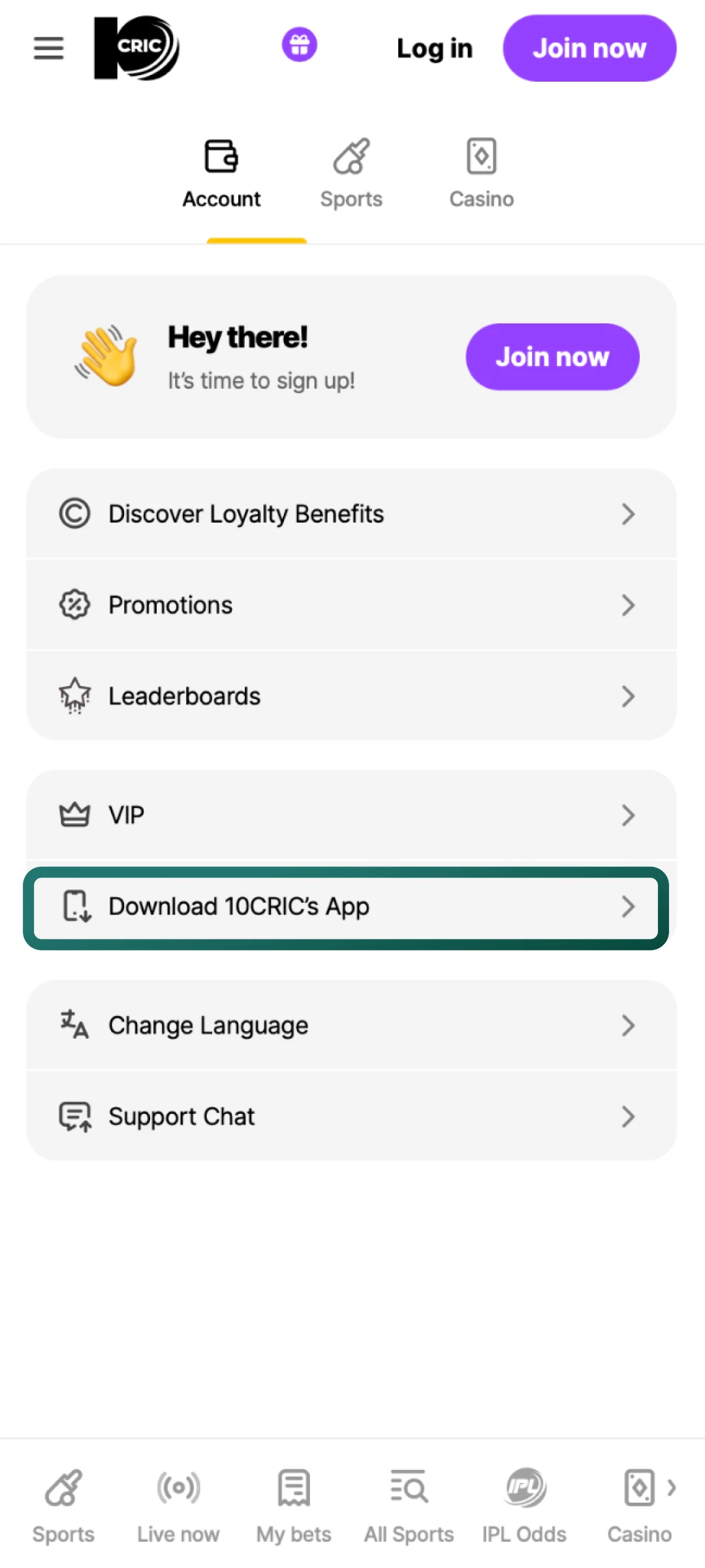 Open your mobile browser and go to the official 10cric website to start the APK download.