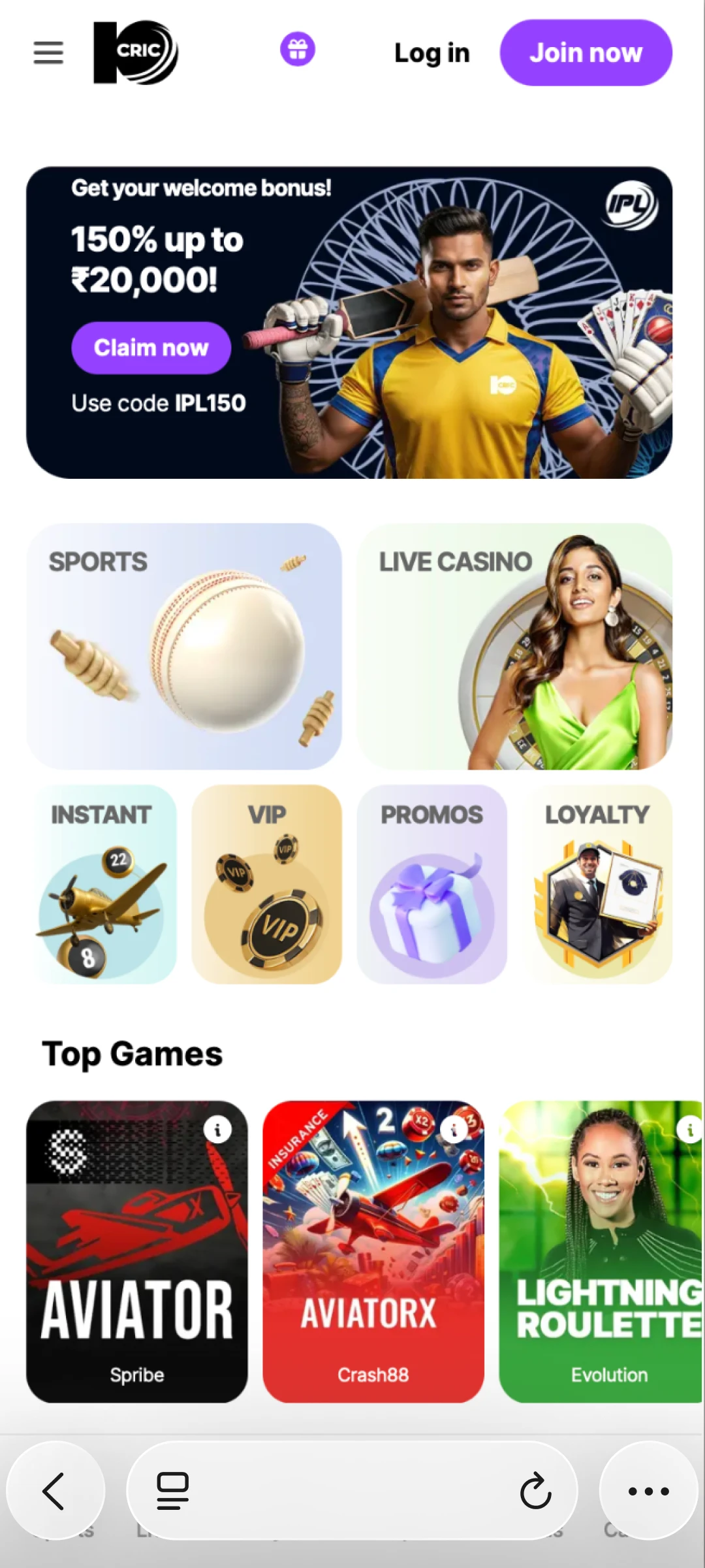 Launch Safari on your iPhone and go to the official 10cric website to begin PWA setup.