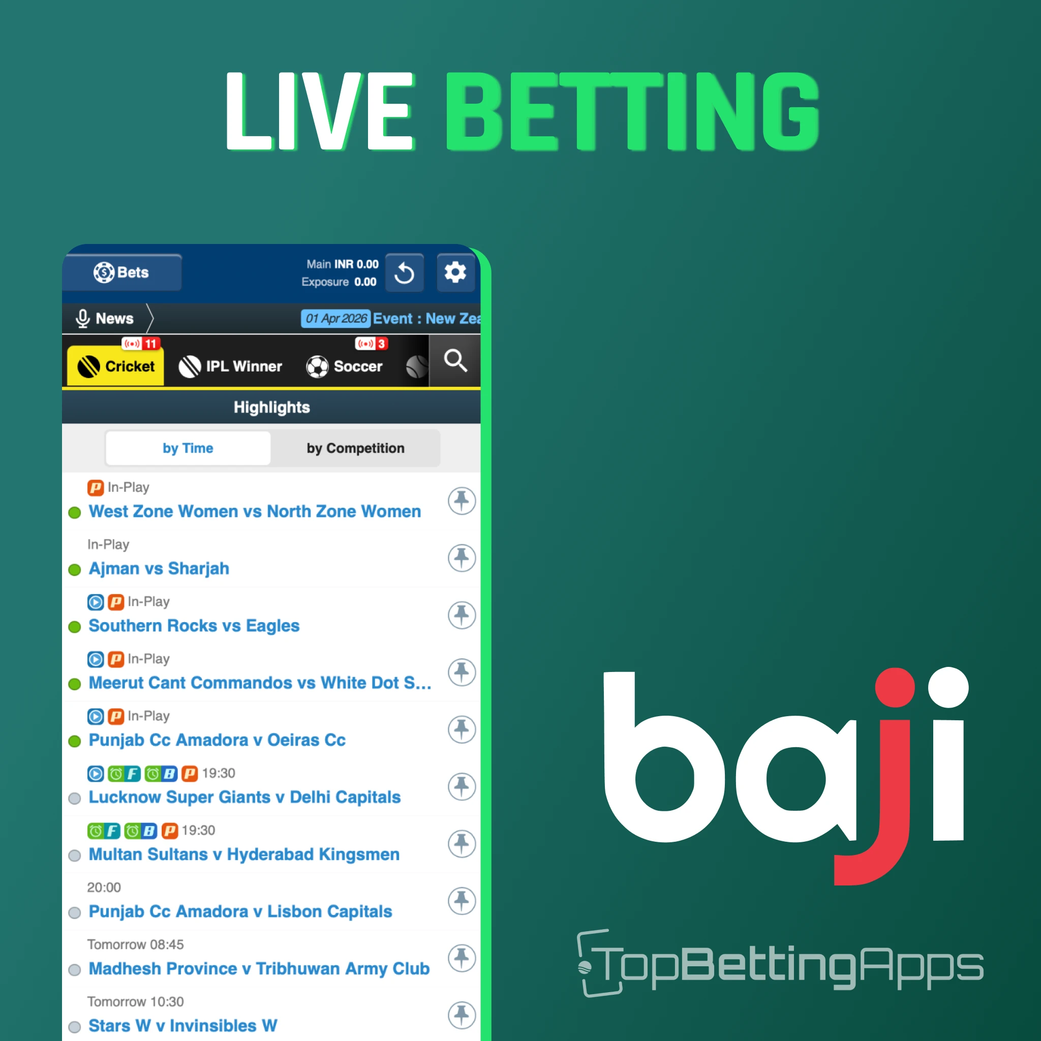 Bet on live cricket matches with fast odds updates and cash out on Baji Live.