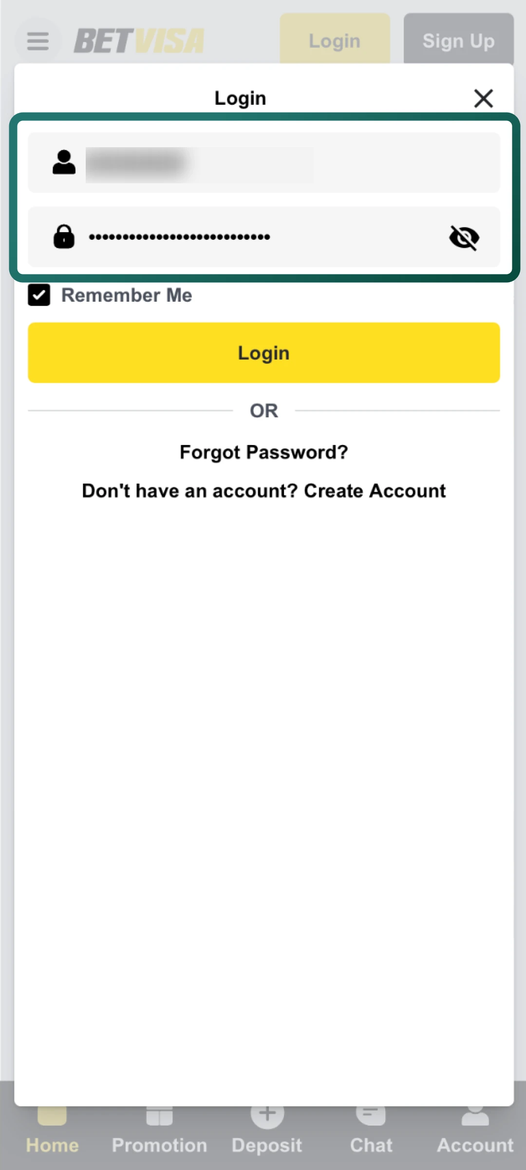 Tick the remember option on Betvisa to save your details for faster access next time.