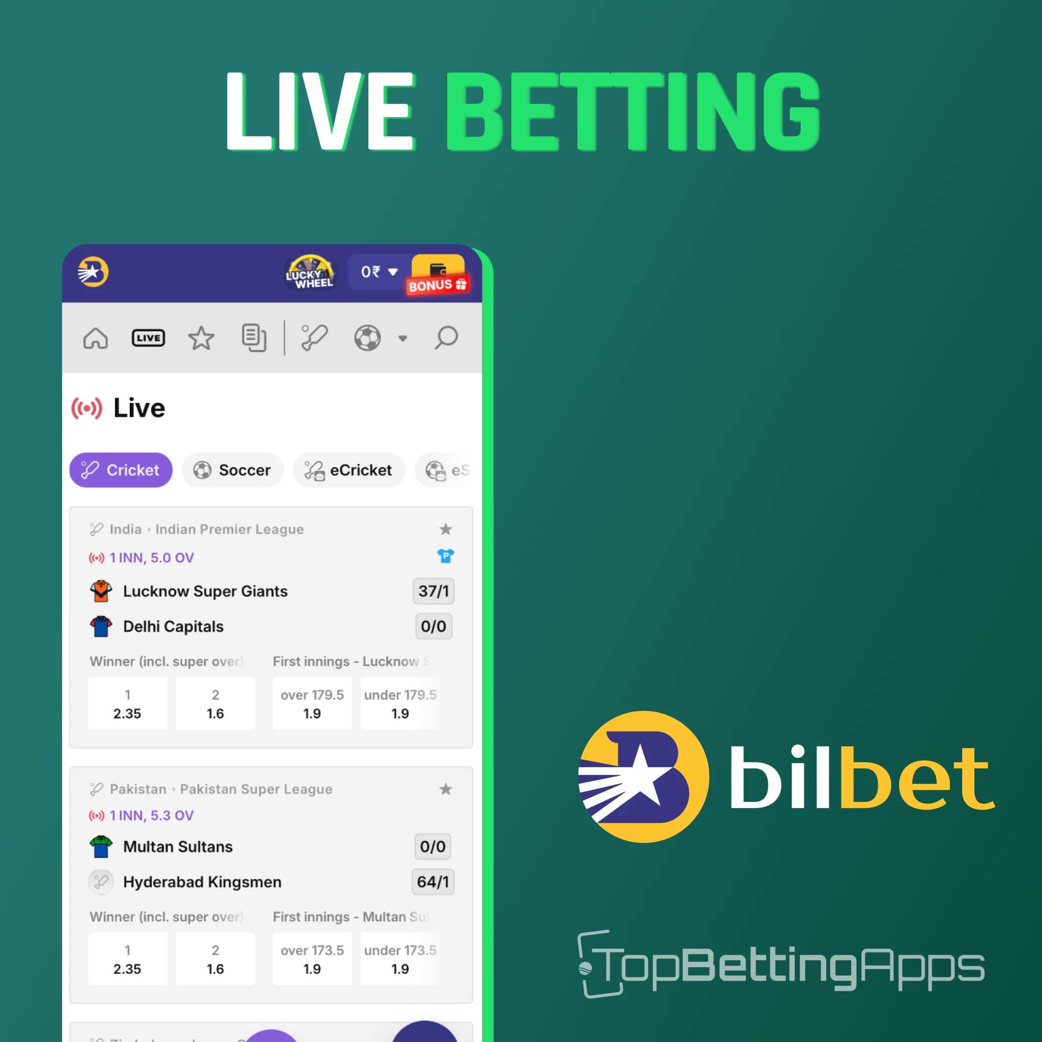Watch odds change in real time while placing live bets on Bilbet.