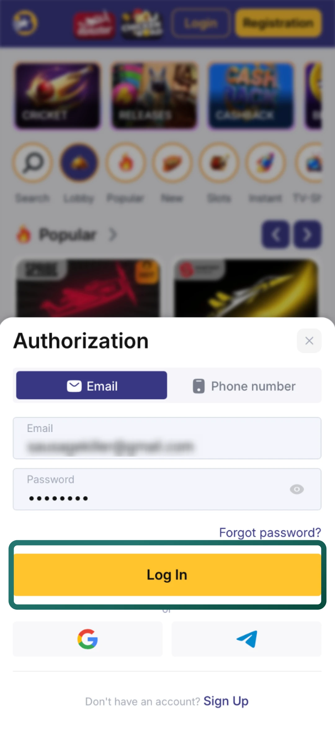 Tap the final button to enter your Bilbet account and see your balance.