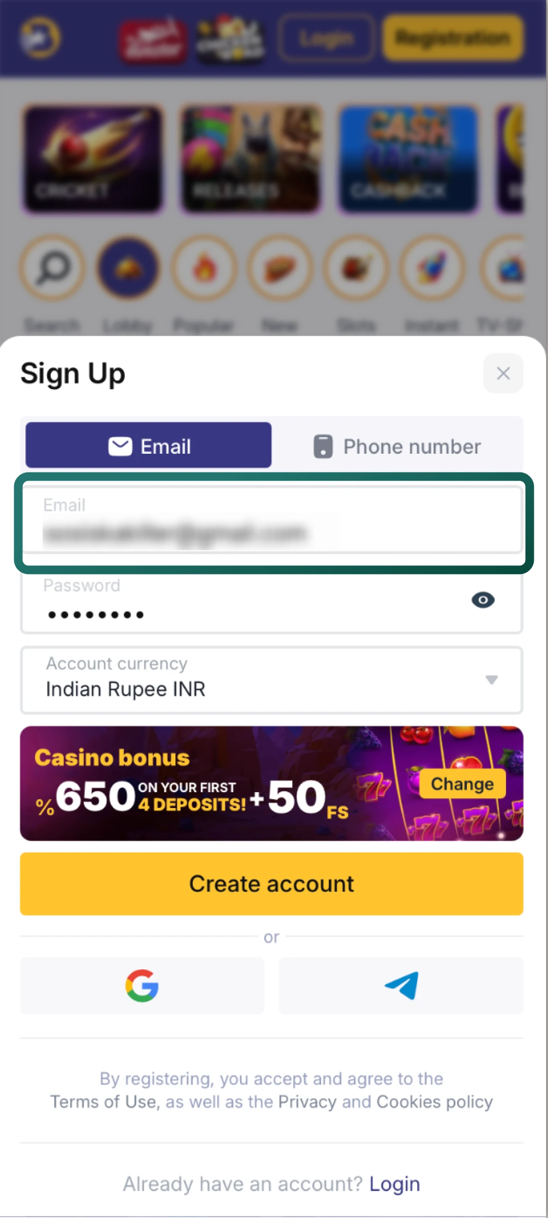 Use your personal email address to register for Bilbet and manage your account easily.