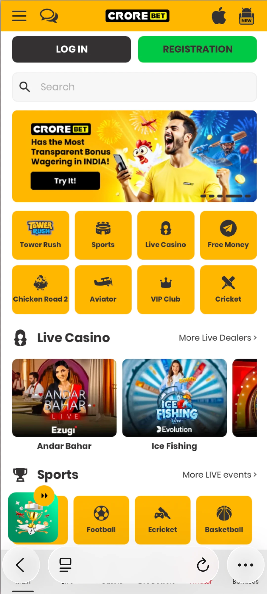 Launch Safari on your iOS device and load the Crorebet platform page to begin setup.