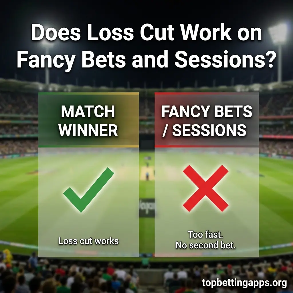Loss cut in cricket betting rules for match winner only - session markets settle quickly without opportunity to lay after backing.