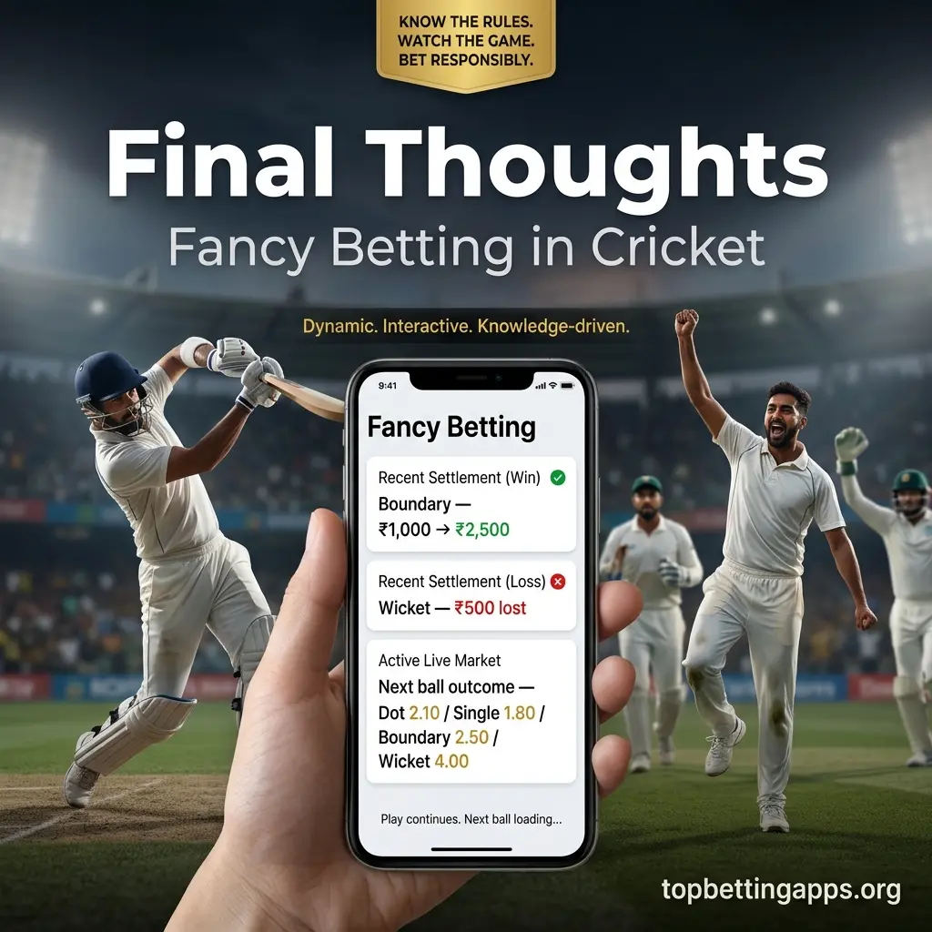 Fancy betting in cricket conclusion - dynamic format allowing prediction of specific in-game events rather than match results.