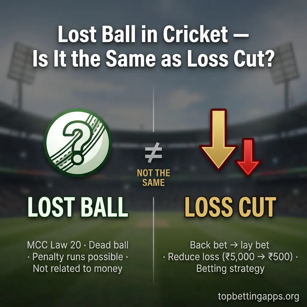 Lost ball in cricket versus loss cut in betting - lost ball is official MCC Law for missing ball, not related to financial strategies.