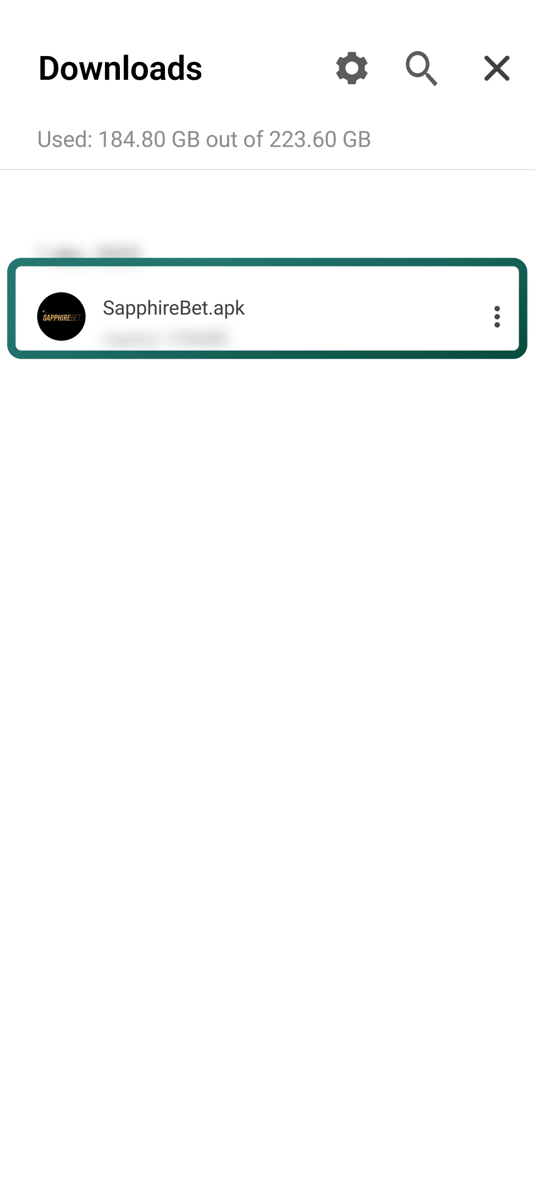 Find the folder with your recent downloads and select the new SapphireBet APK file.
