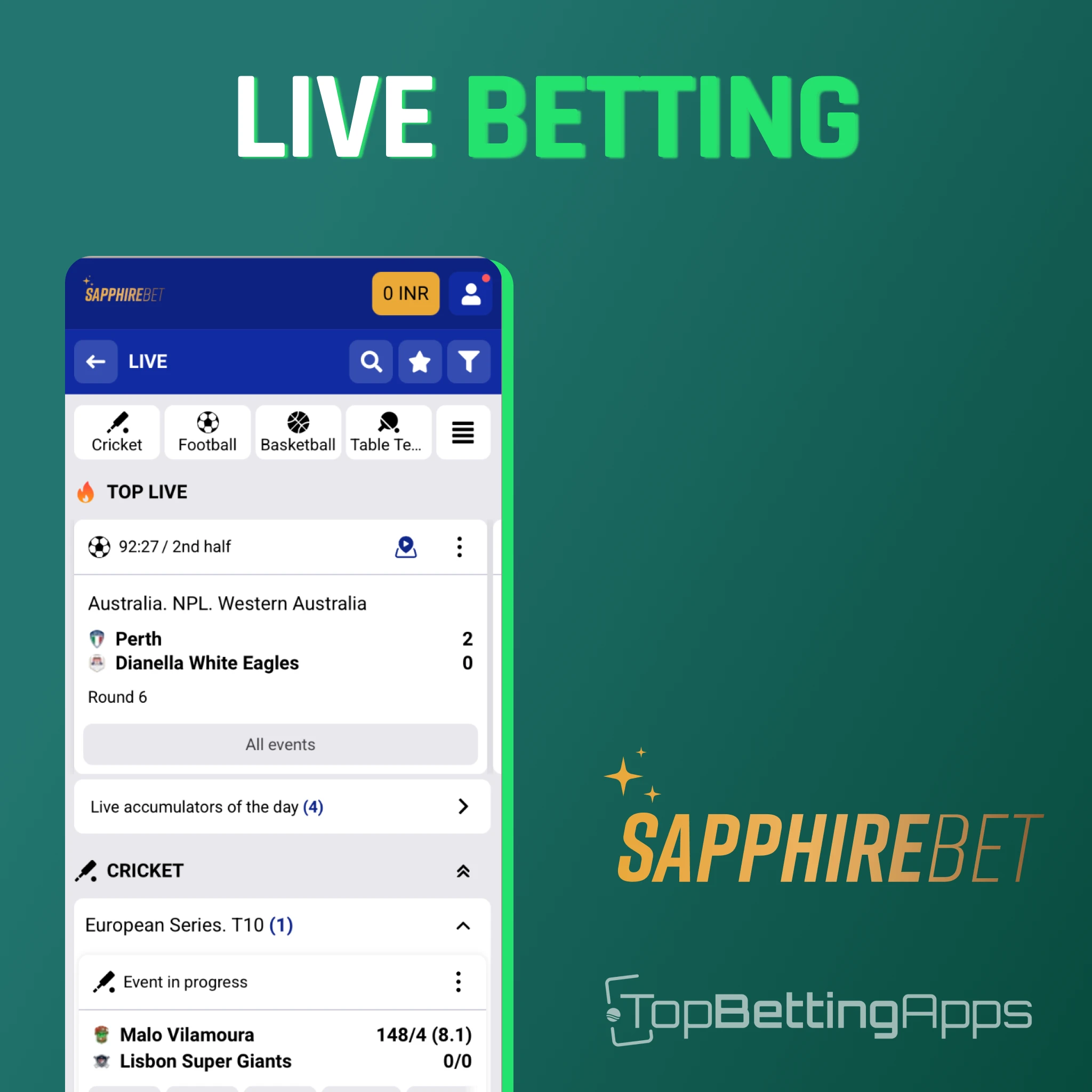 React to match events with fast live betting markets on SapphireBet.