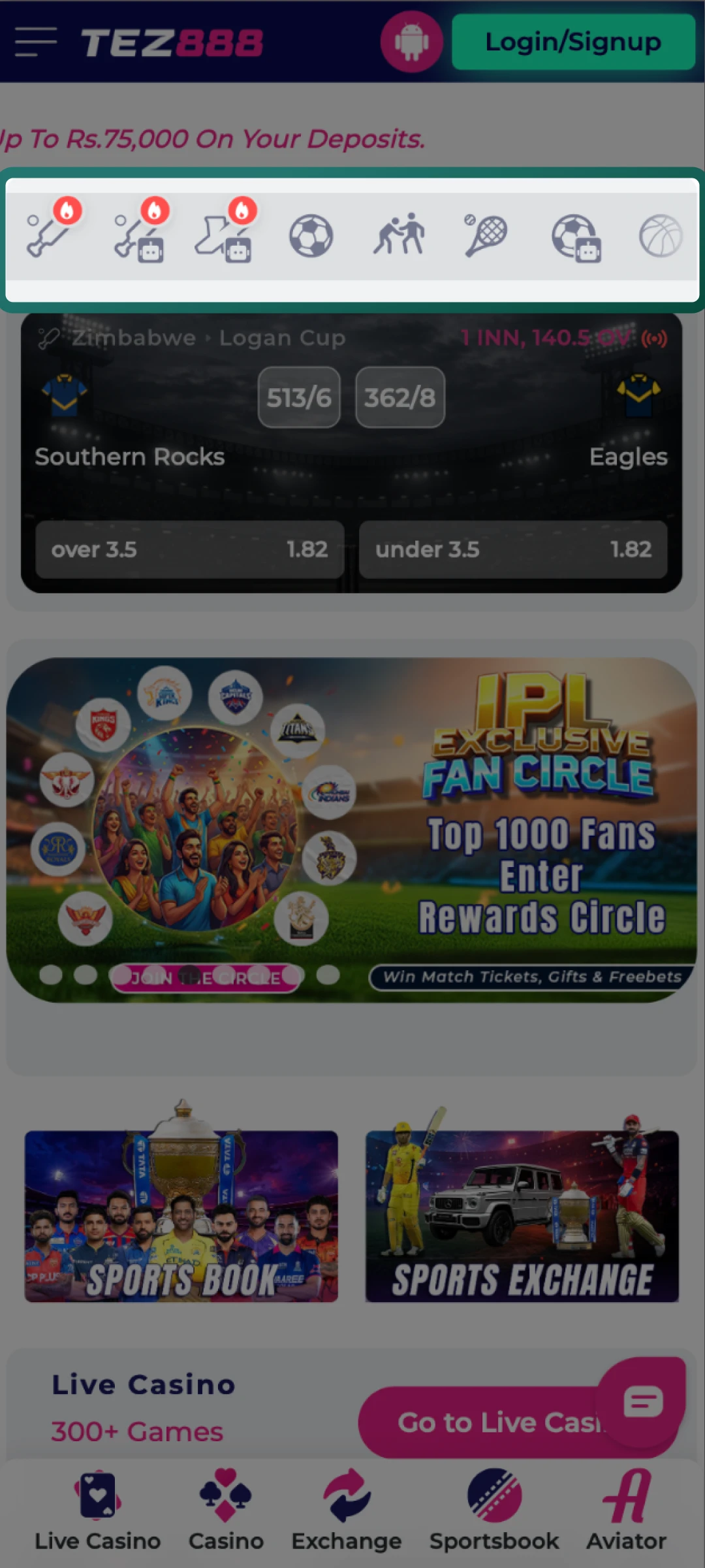 Browse through leagues or use filters to select a match you want to bet on at Tez888.
