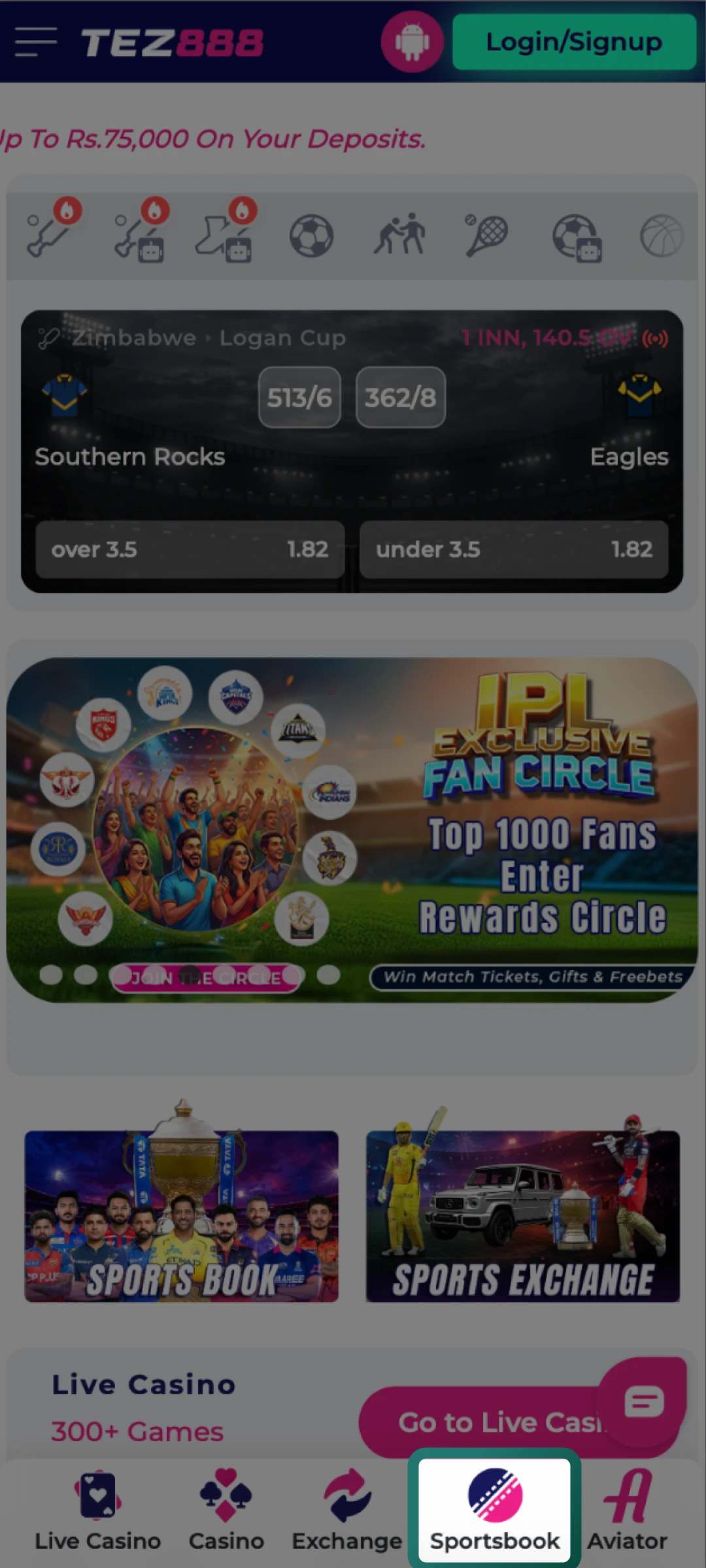 Choose the Sportsbook from the Tez888 main menu where all available sports are listed.