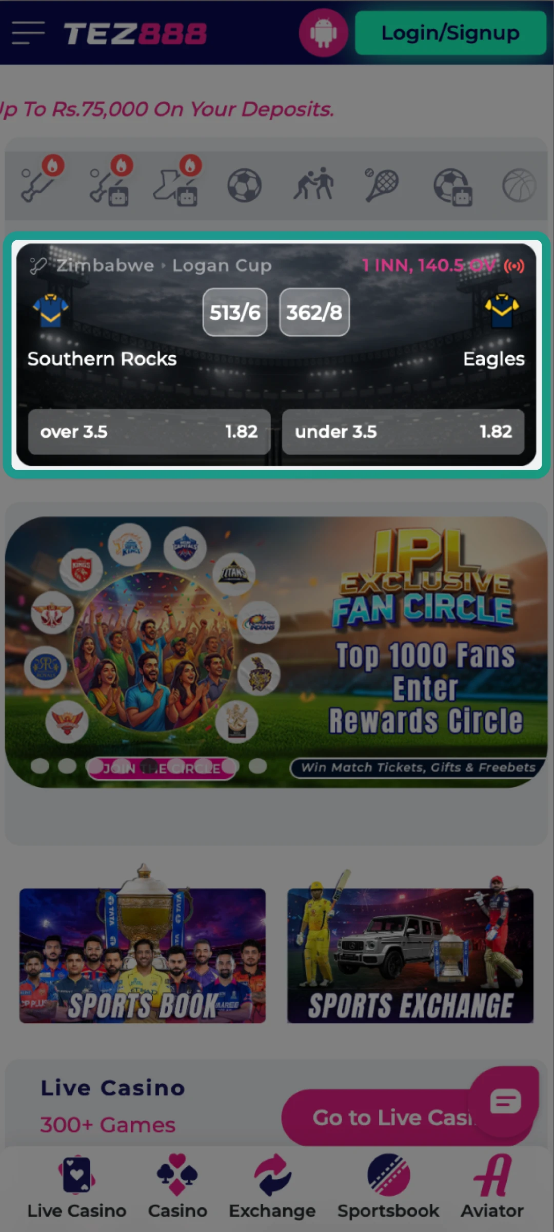 Tap on odds to add a single bet or combine options into an Express bet on Tez888.